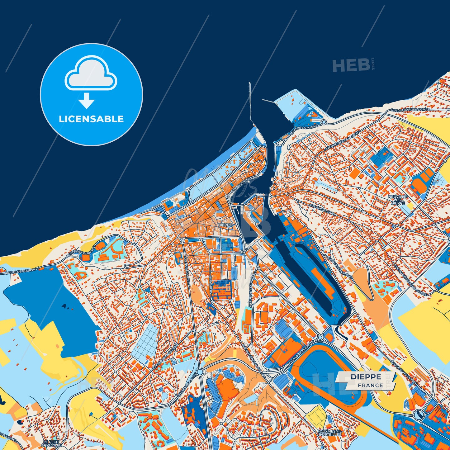 Canvas Print Template of Dieppe Street Map