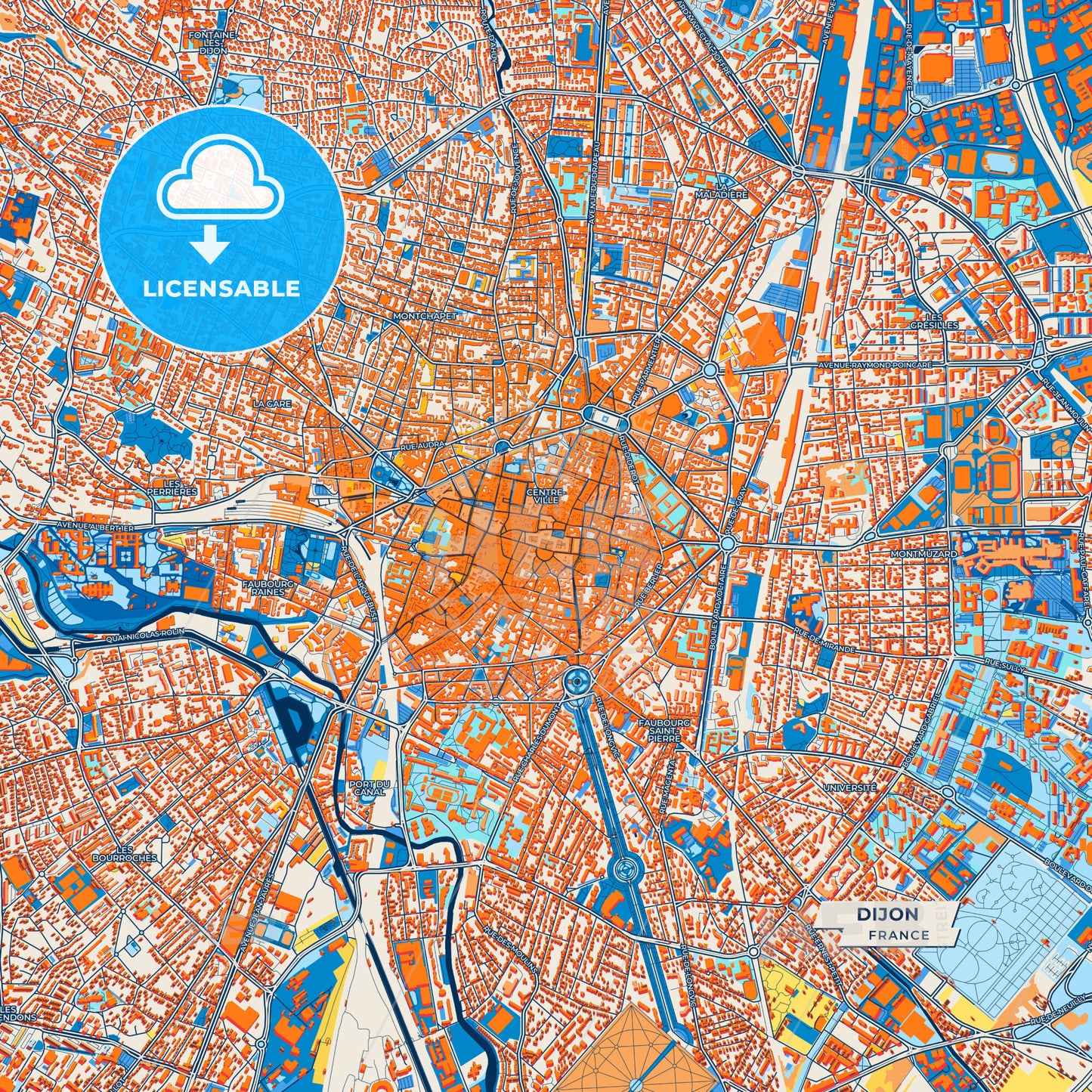 Canvas Print Template of Dijon Street Map