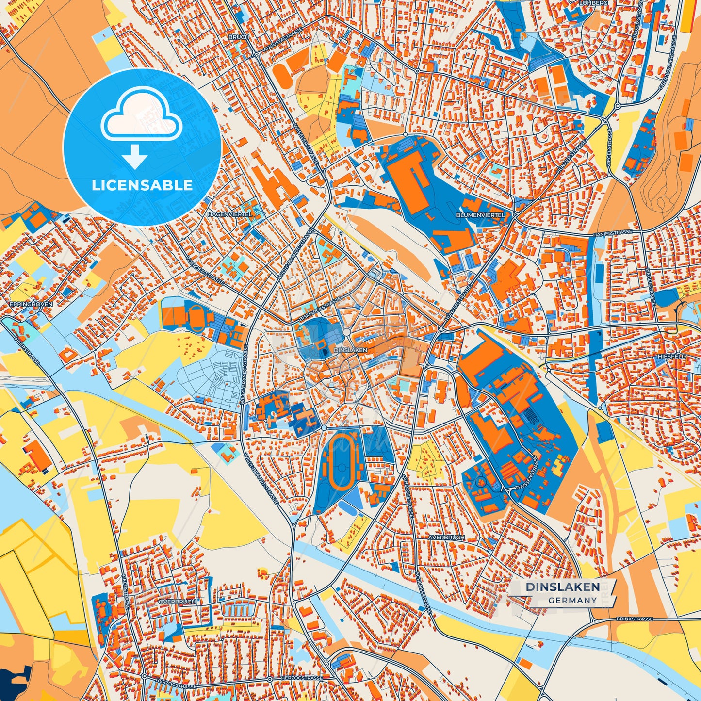 Canvas Print Template of Dinslaken Street Map