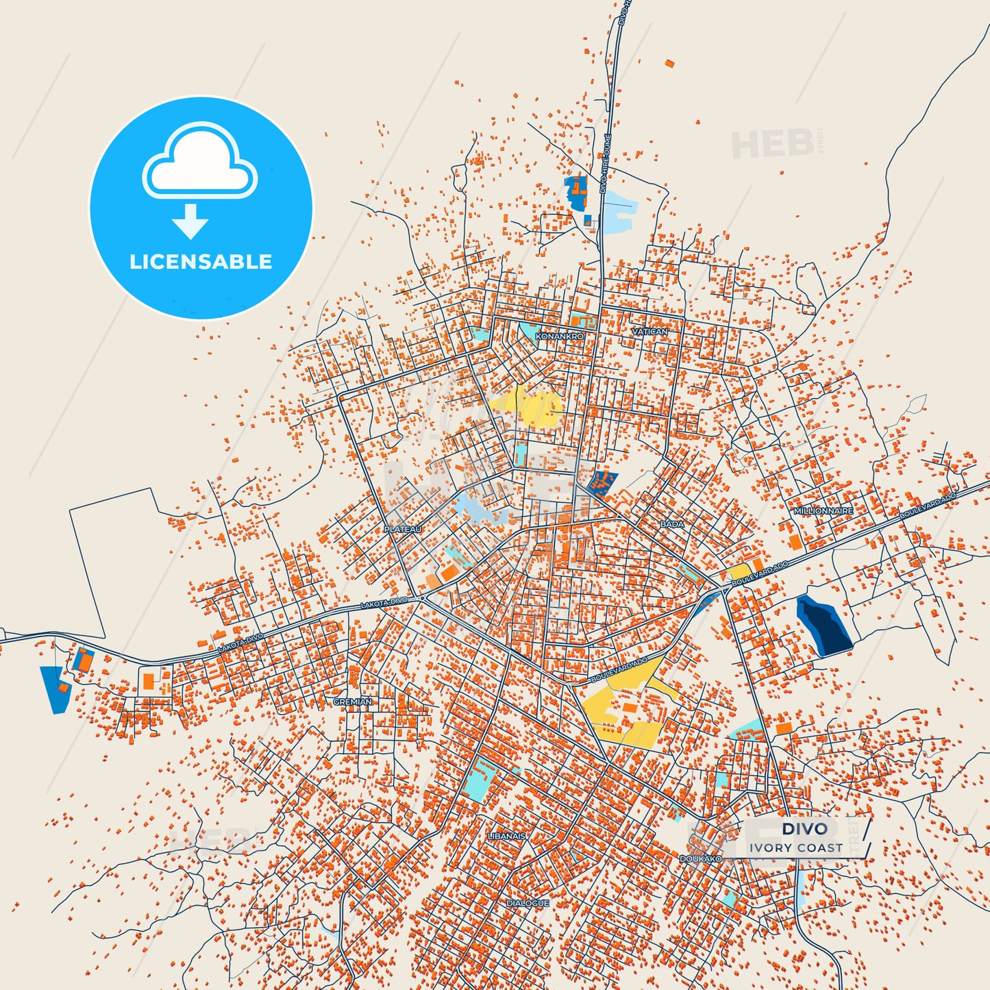 Canvas Print Template of Divo Street Map