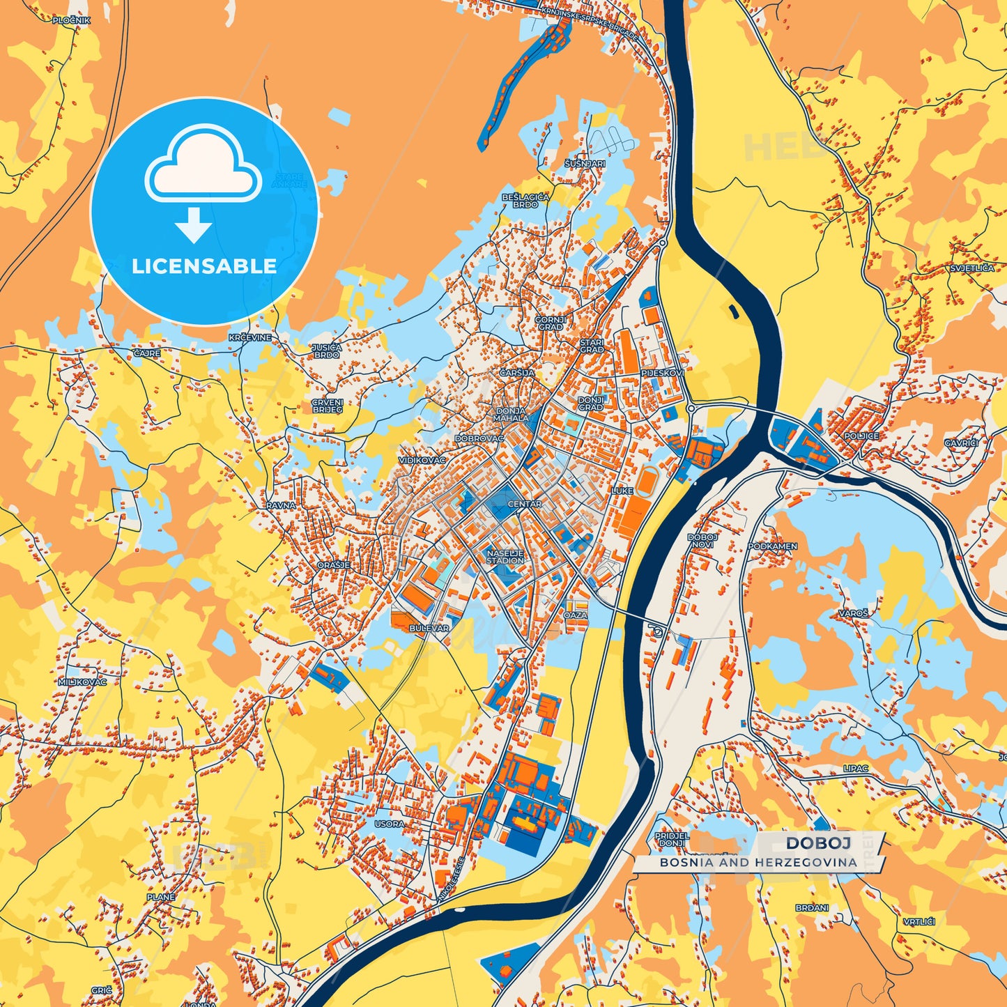 Canvas Print Template of Doboj Street Map