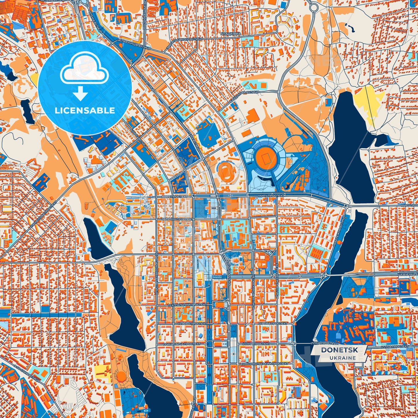 Canvas Print Template of Donetsk Street Map