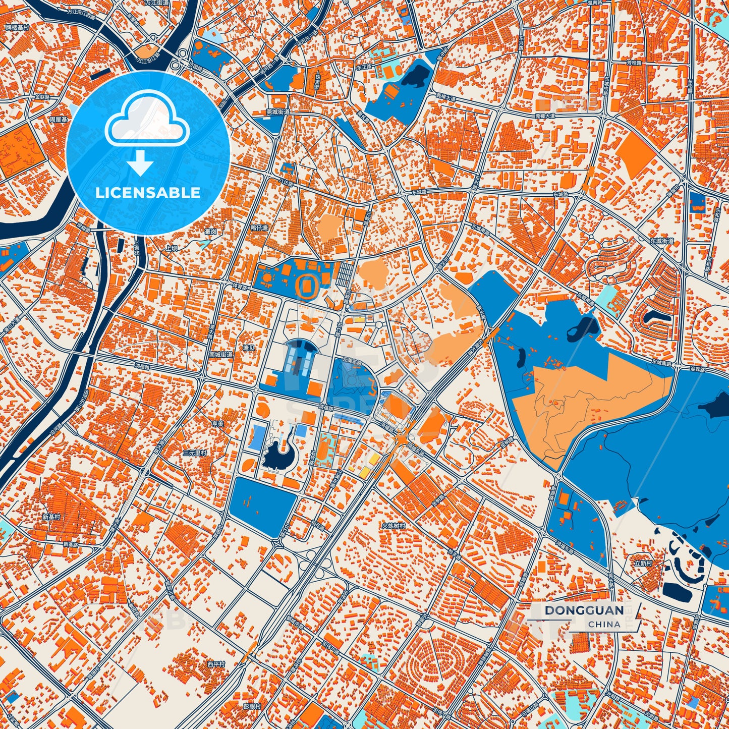 Canvas Print Template of Dongguan Street Map