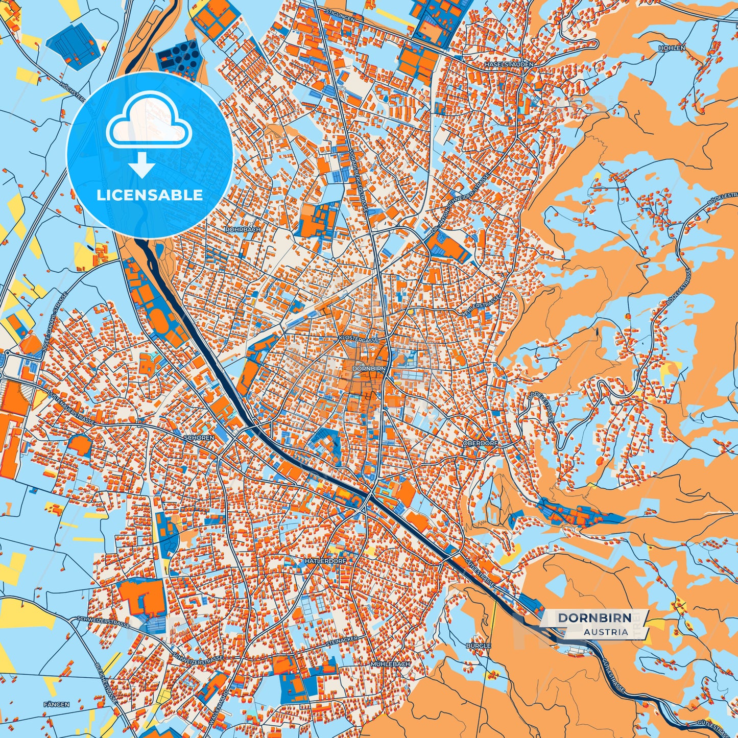 Canvas Print Template of Dornbirn Street Map