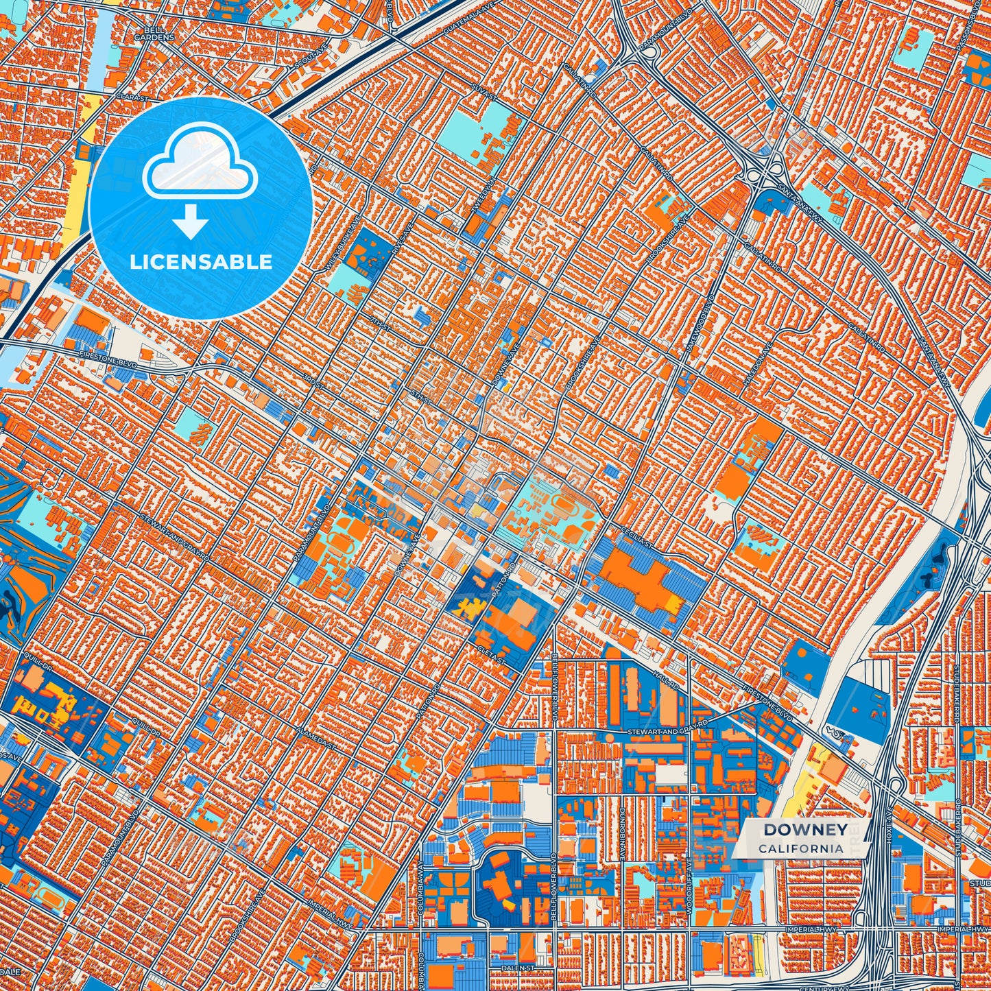 Canvas Print Template of Downey Street Map