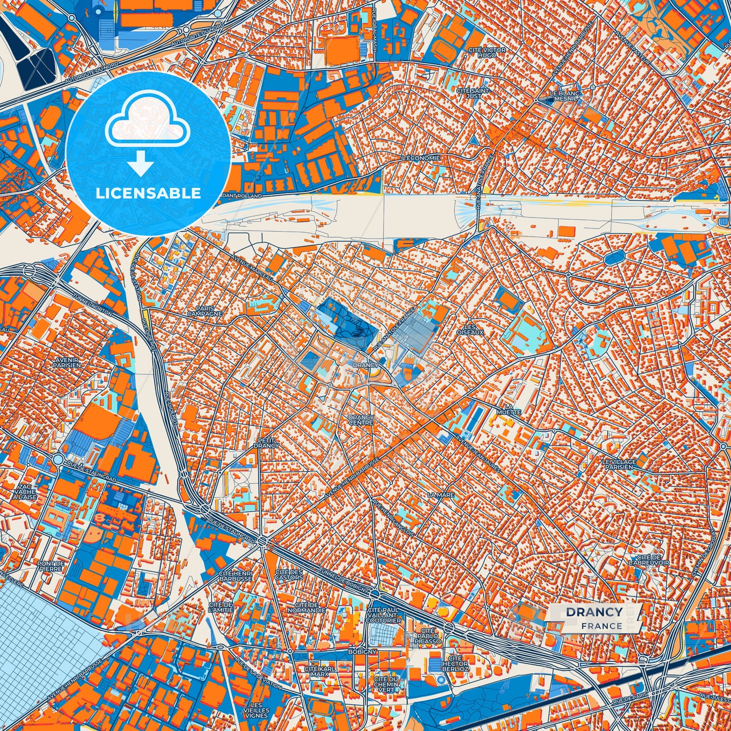 Canvas Print Template of Drancy Street Map