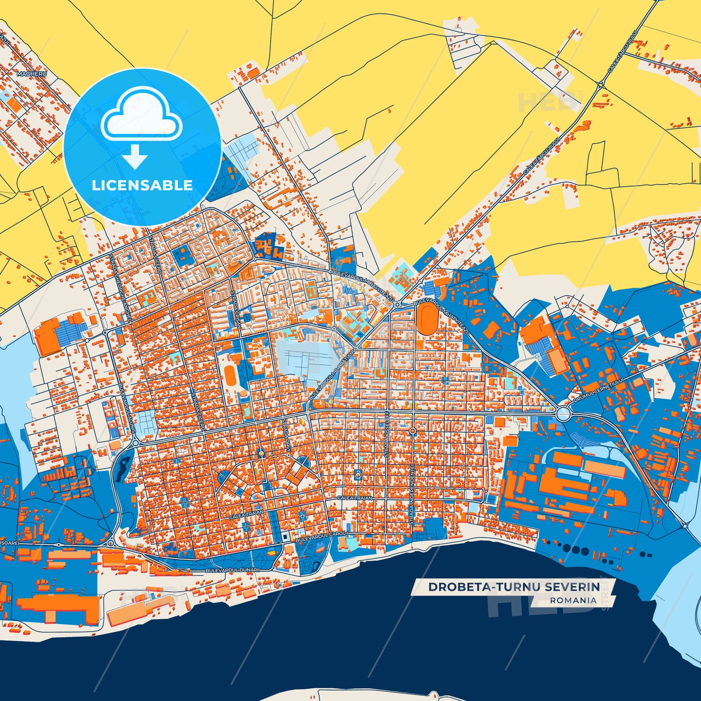 Canvas Print Template of Drobeta-Turnu Severin Street Map