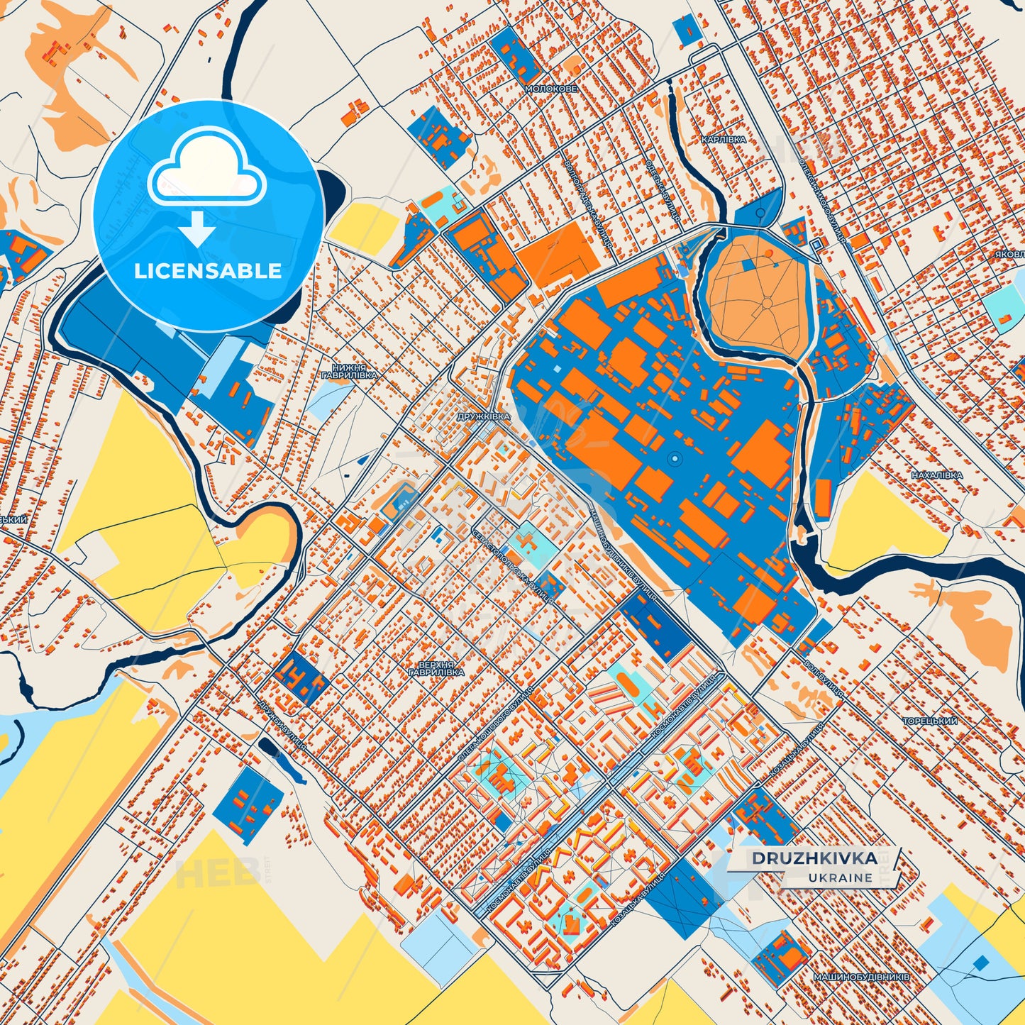 Canvas Print Template of Druzhkivka Street Map