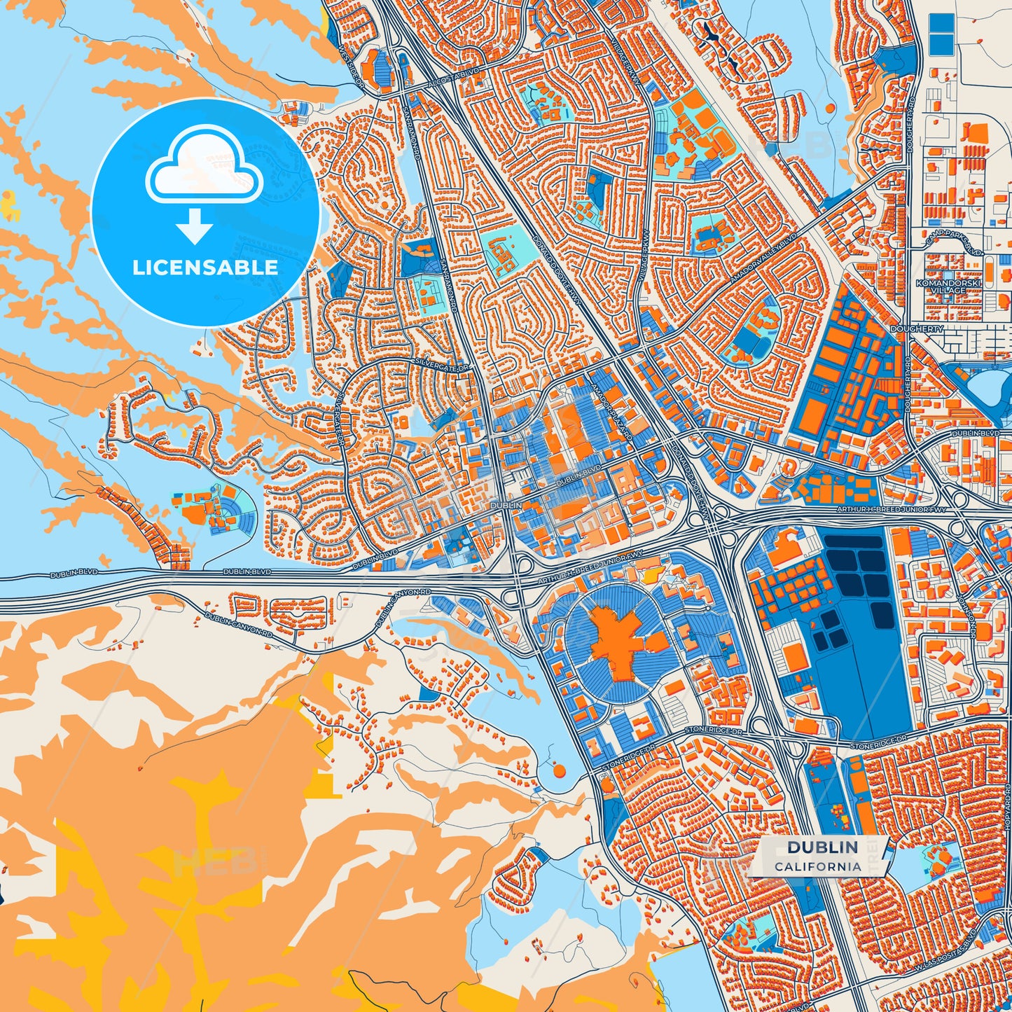 Canvas Print Template of Dublin Street Map