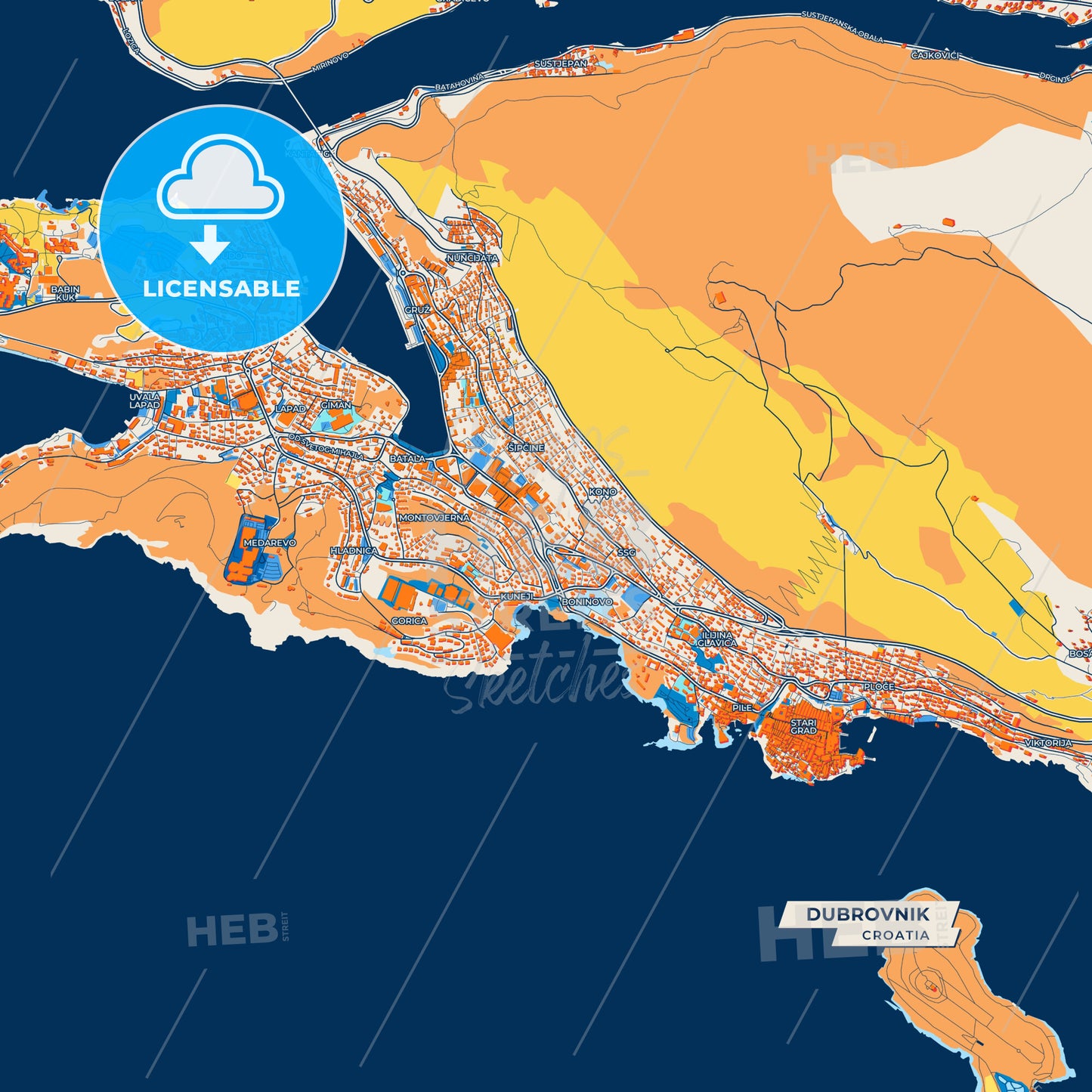 Canvas Print Template of Dubrovnik Street Map