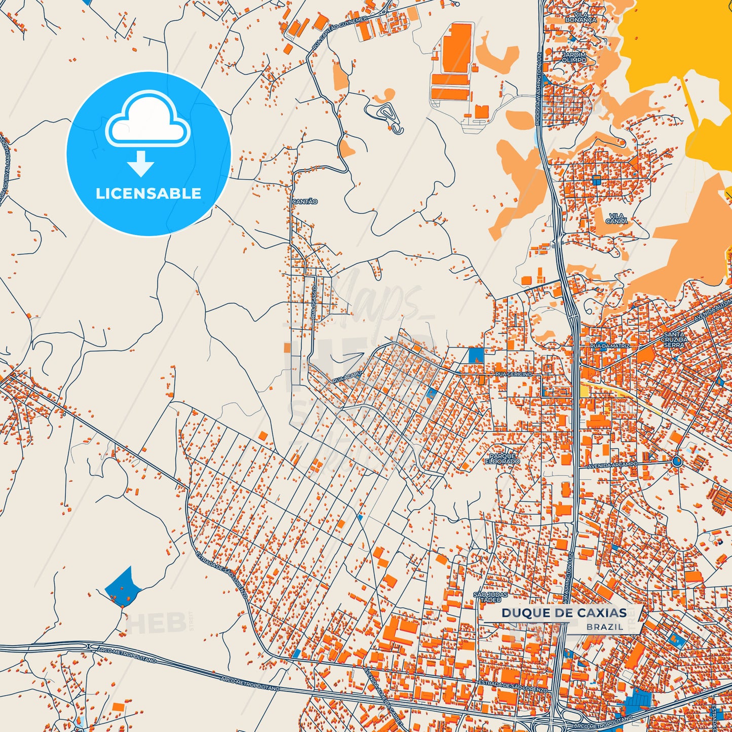 Canvas Print Template of Duque de Caxias Street Map