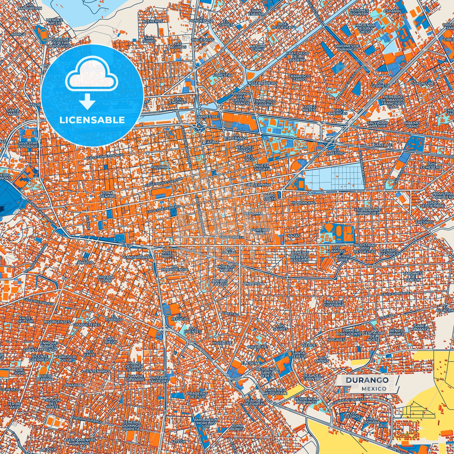 Canvas Print Template of Durango Street Map