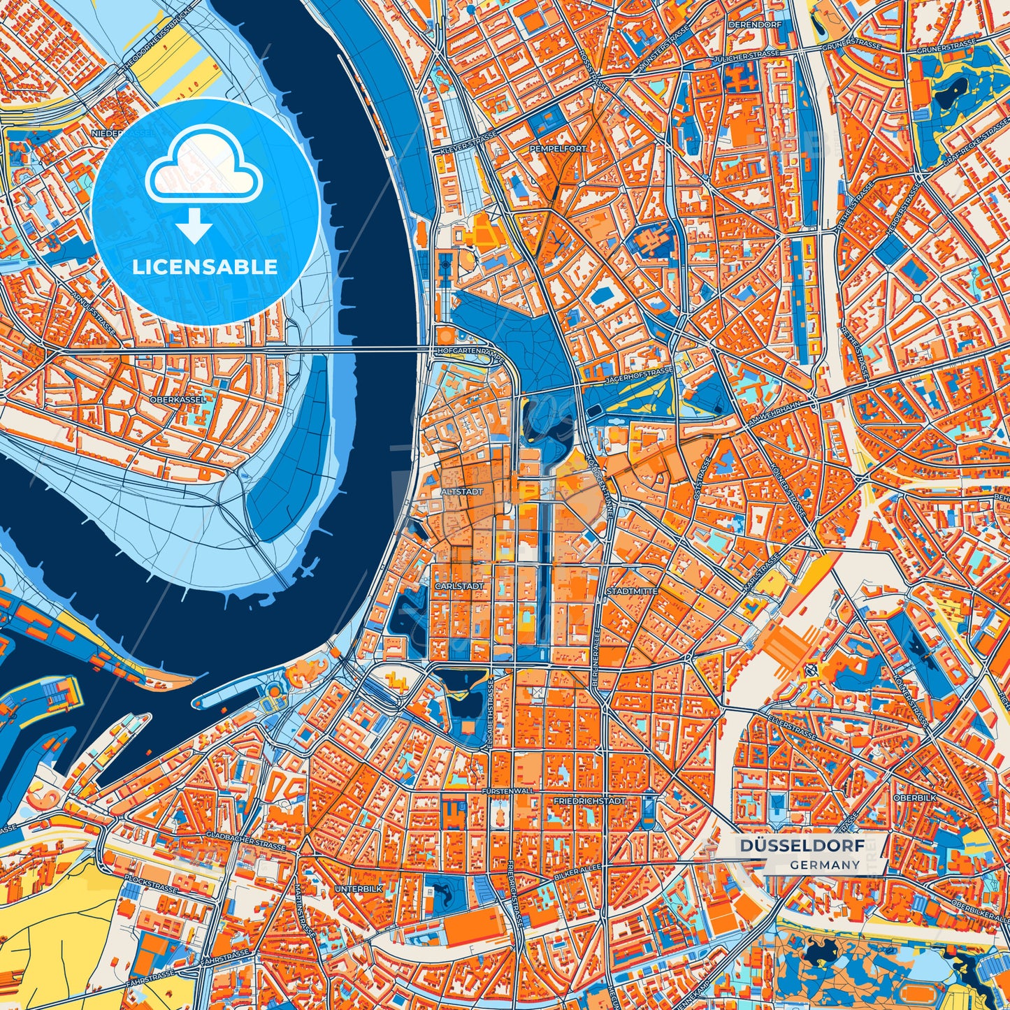 Canvas Print Template of Düsseldorf Street Map