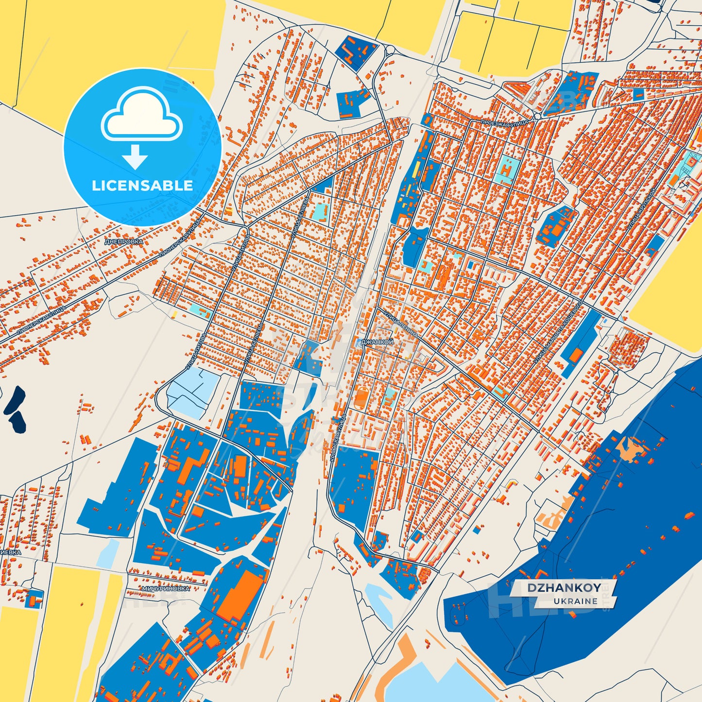 Canvas Print Template of Dzhankoy Street Map