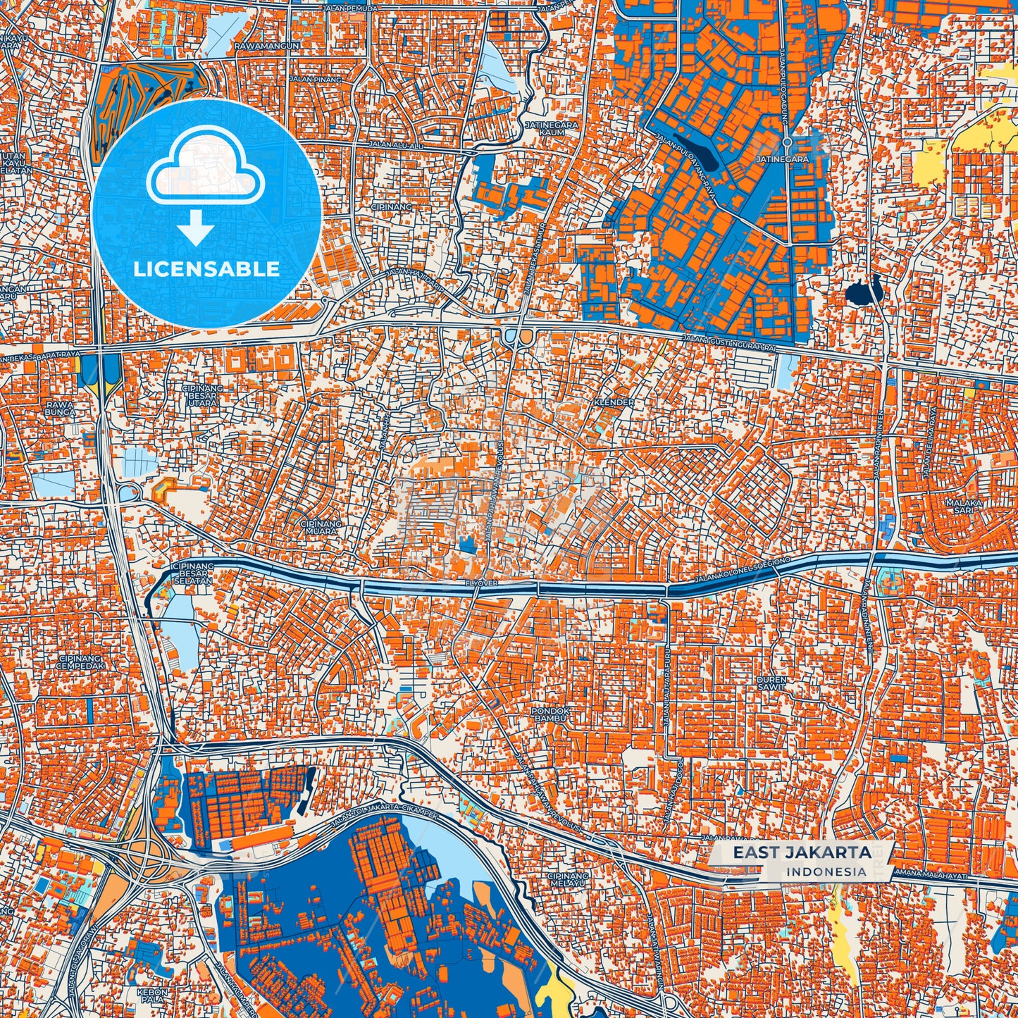 Canvas Print Template of East Jakarta Street Map