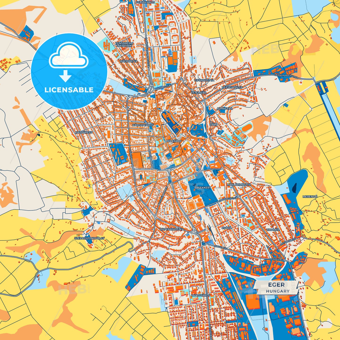 Canvas Print Template of Eger Street Map