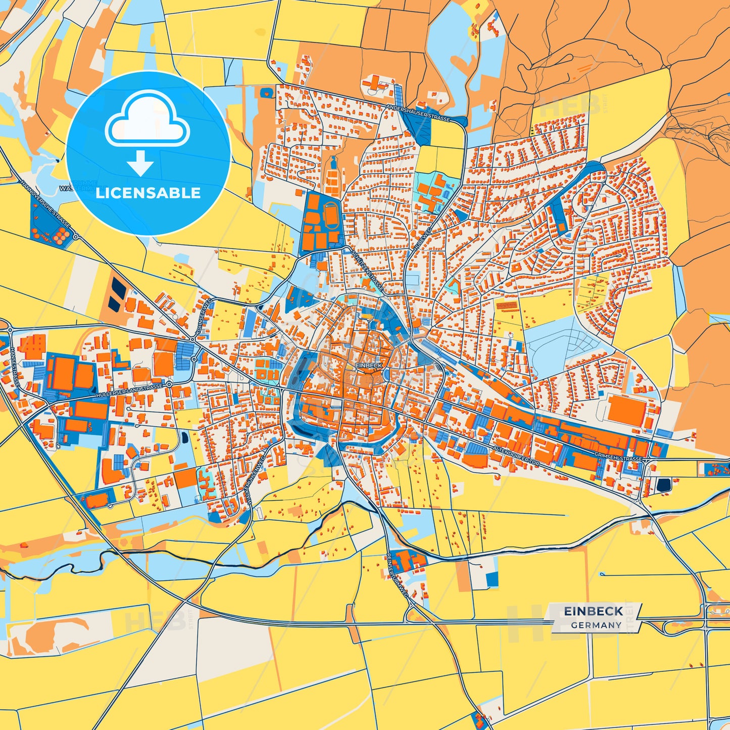 Canvas Print Template of Einbeck Street Map