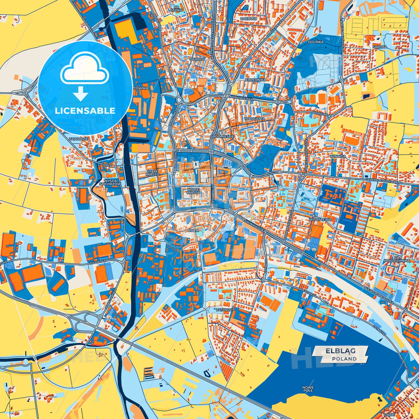 Canvas Print Template of Elbląg Street Map