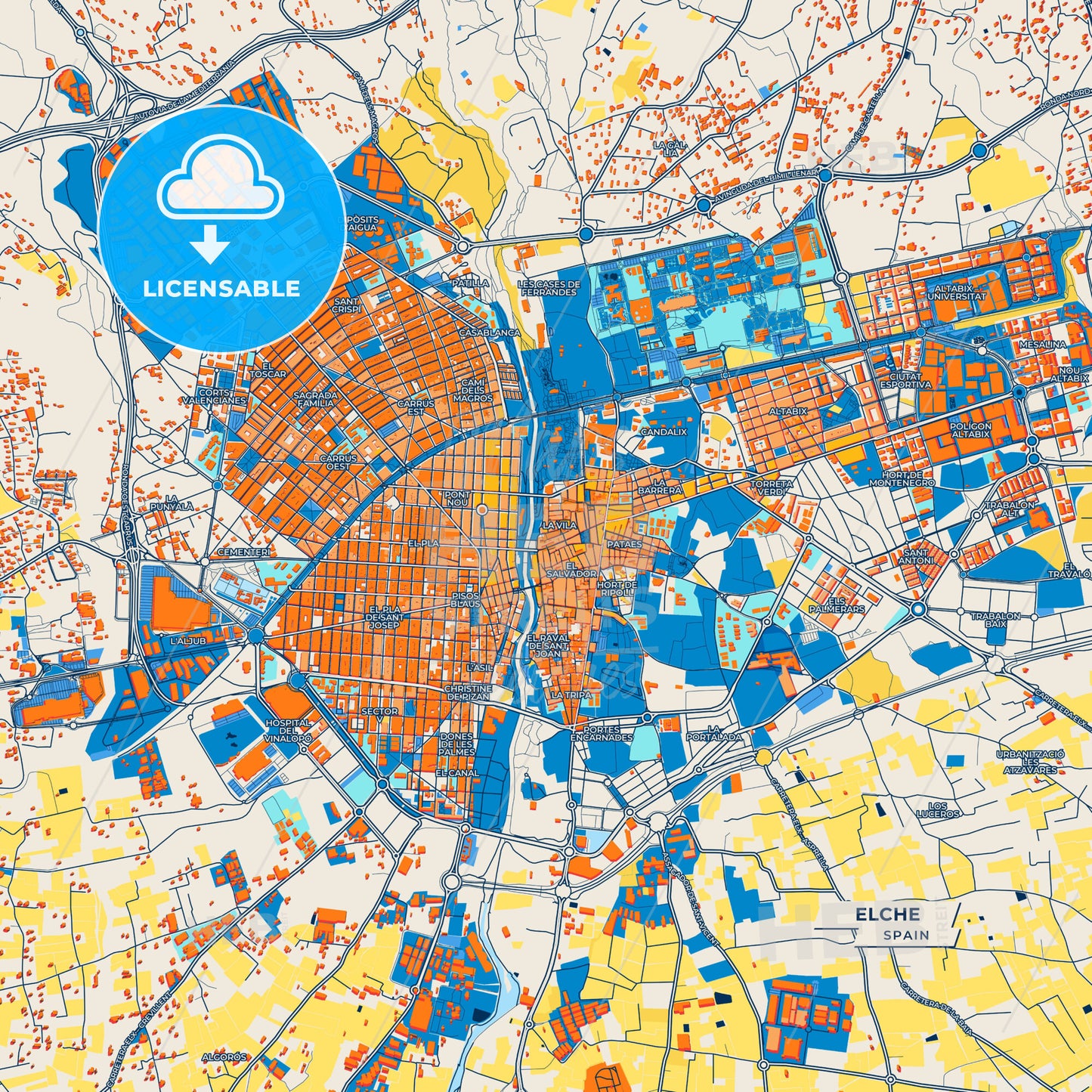 Canvas Print Template of Elche Street Map