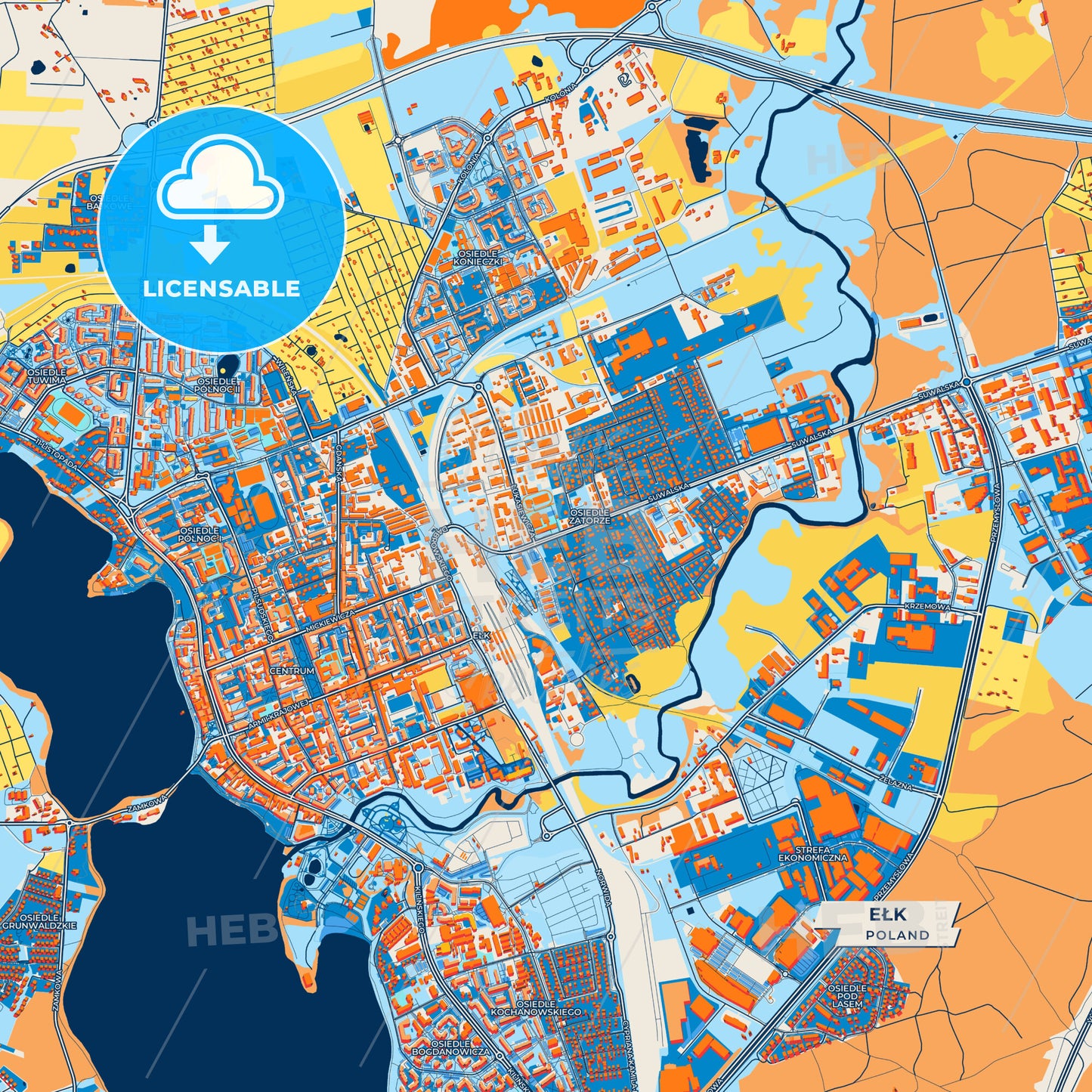 Canvas Print Template of Ełk Street Map