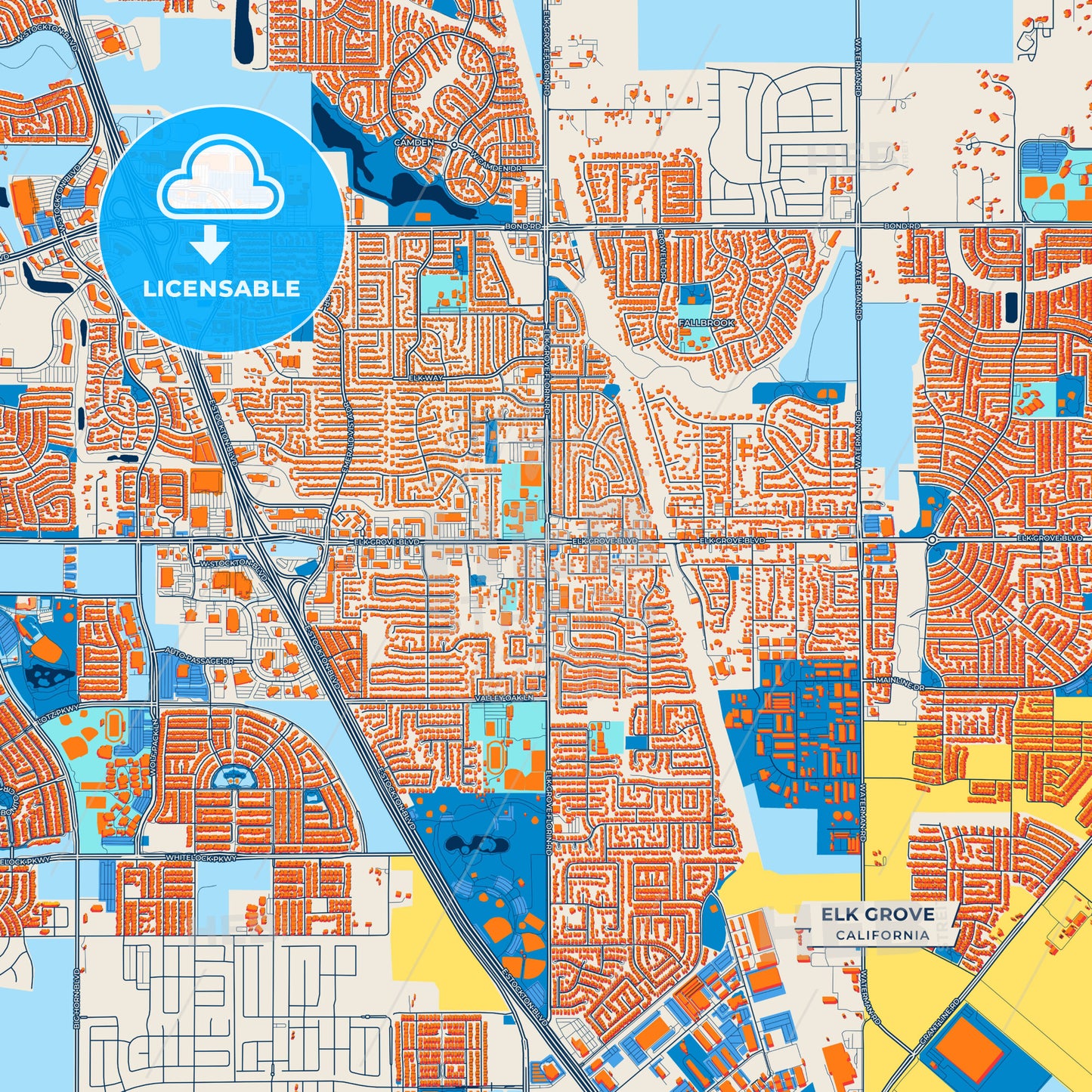 Canvas Print Template of Elk Grove Street Map