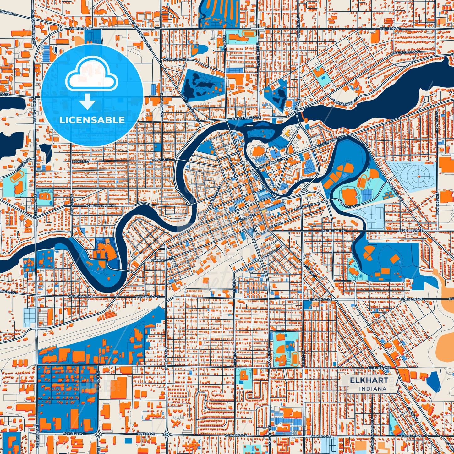 Canvas Print Template of Elkhart Street Map