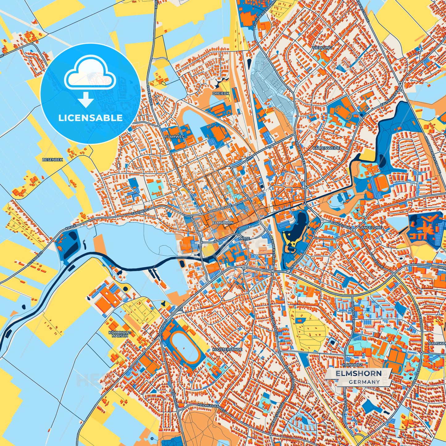 Canvas Print Template of Elmshorn Street Map