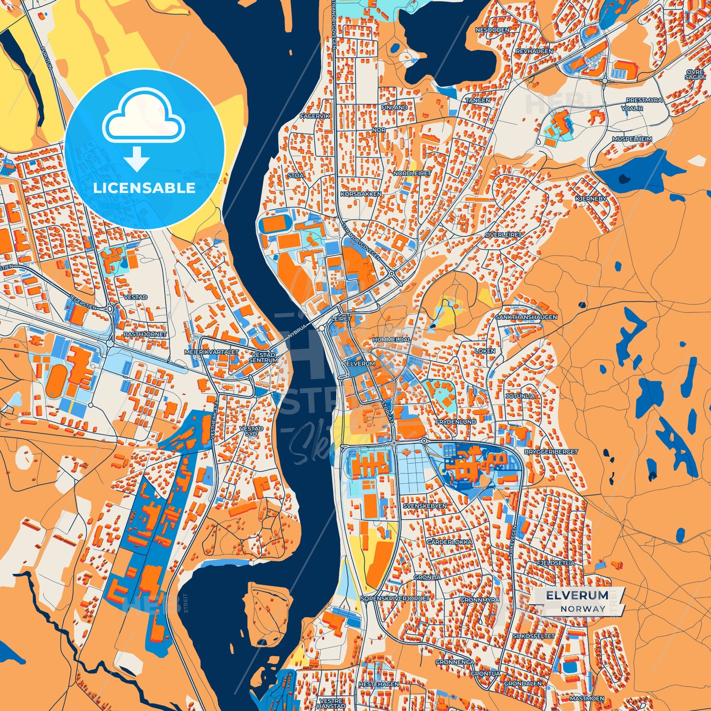 Canvas Print Template of Elverum Street Map