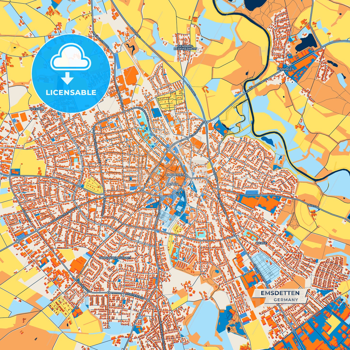 Canvas Print Template of Emsdetten Street Map