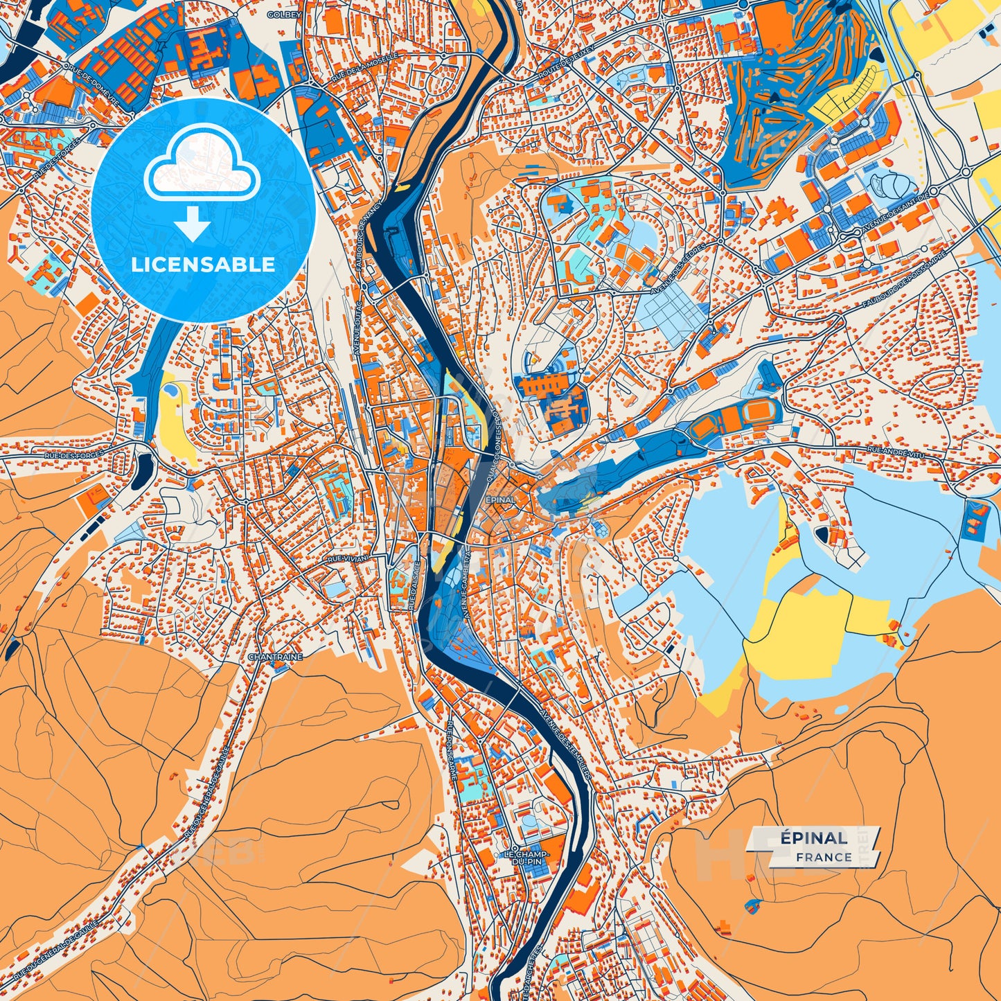 Canvas Print Template of Épinal Street Map