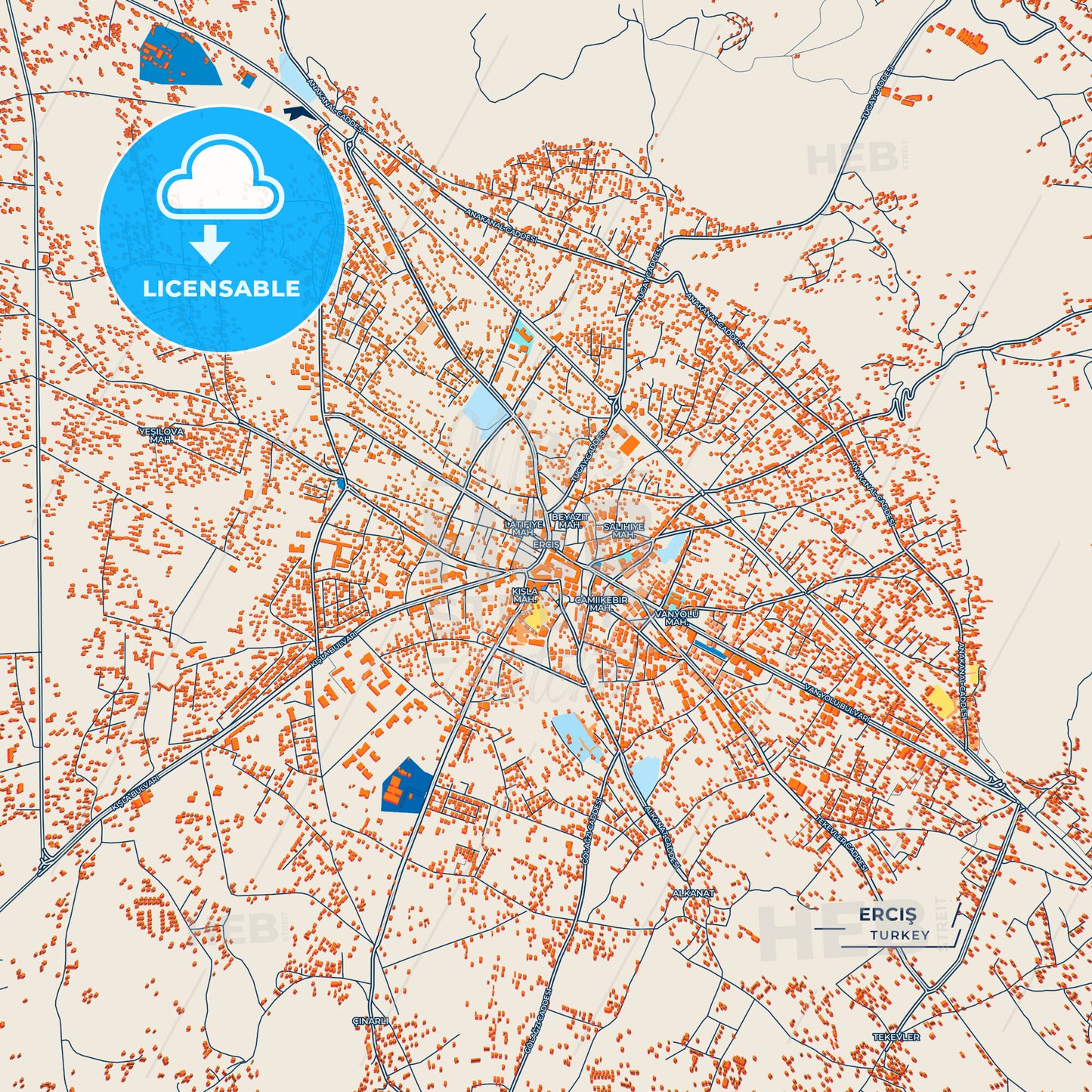 Canvas Print Template of Erciş Street Map