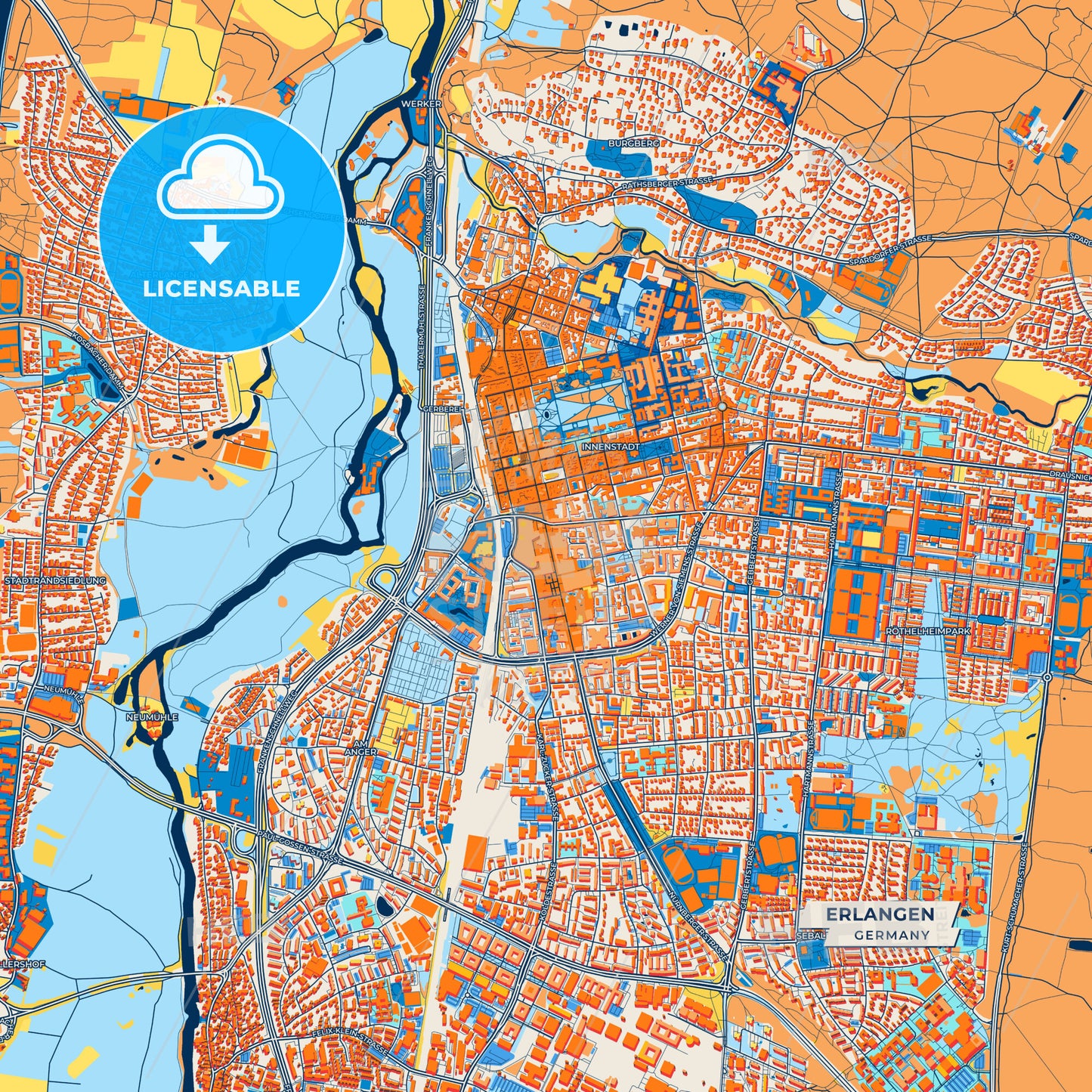 Canvas Print Template of Erlangen Street Map