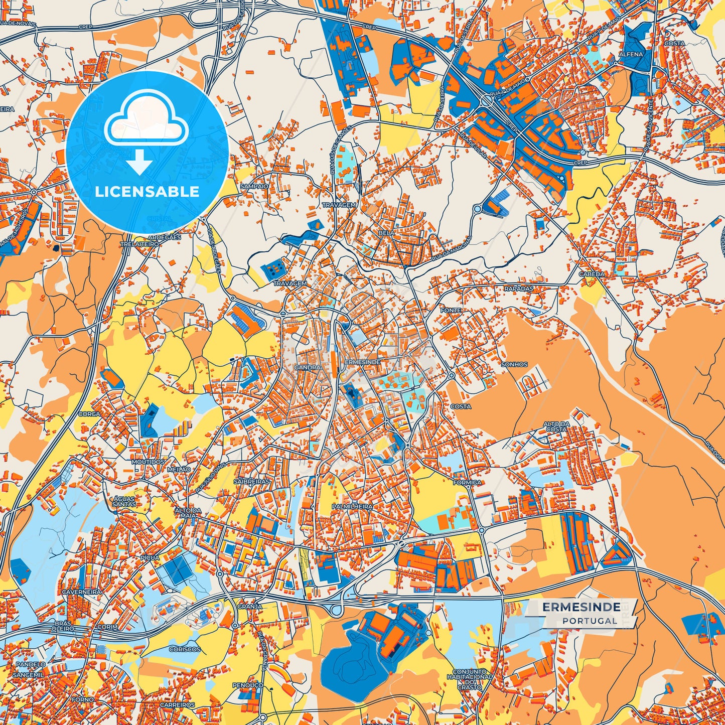 Canvas Print Template of Ermesinde Street Map