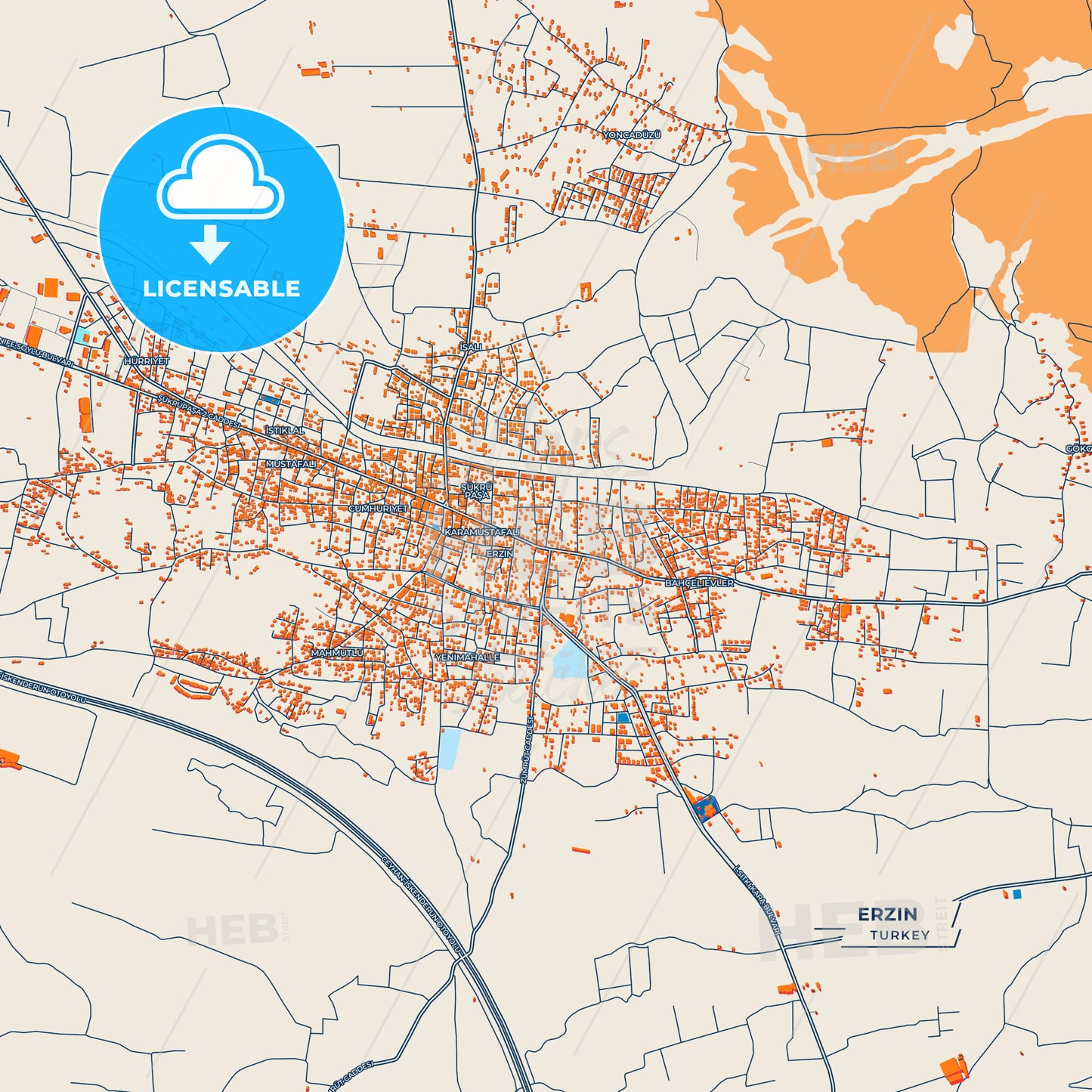 Canvas Print Template of Erzin Street Map