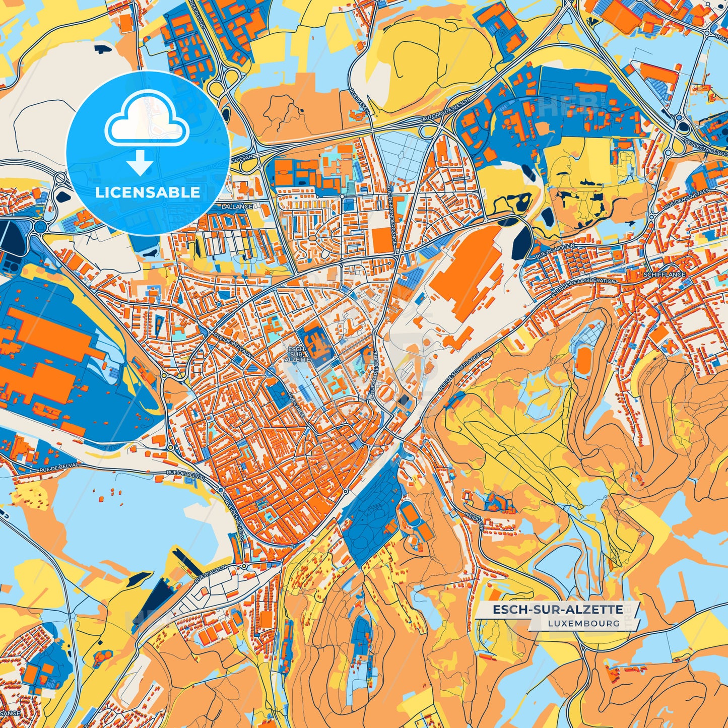 Canvas Print Template of Esch-sur-Alzette Street Map