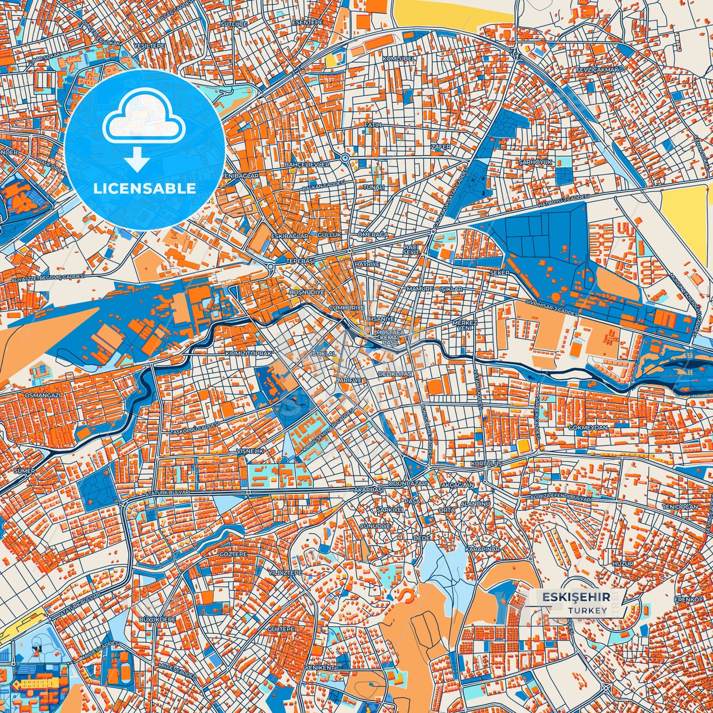 Canvas Print Template of Eskişehir Street Map