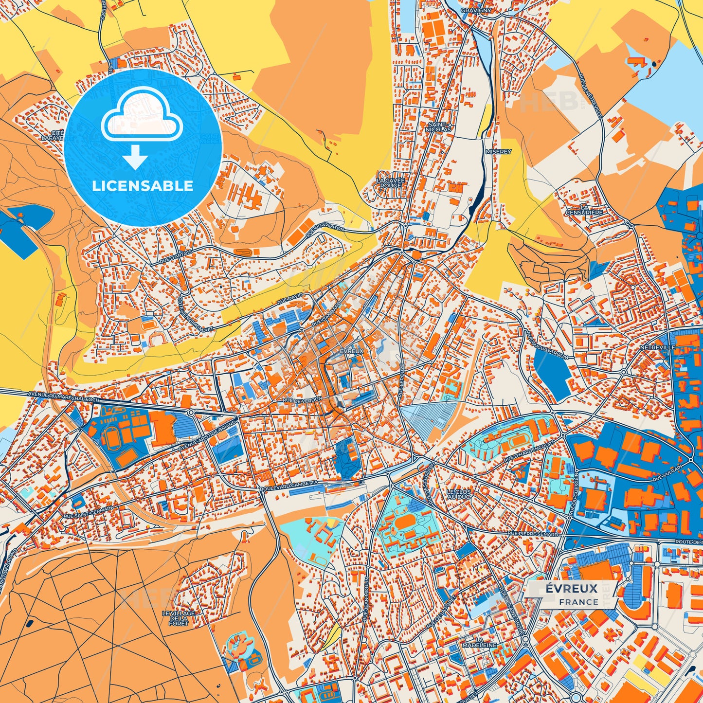 Canvas Print Template of Évreux Street Map