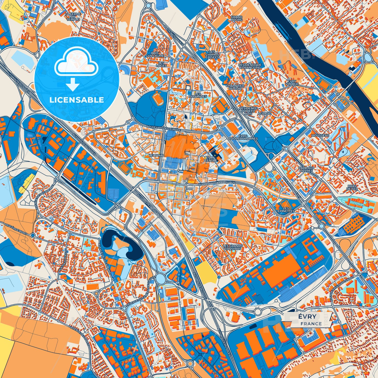 Canvas Print Template of Évry Street Map