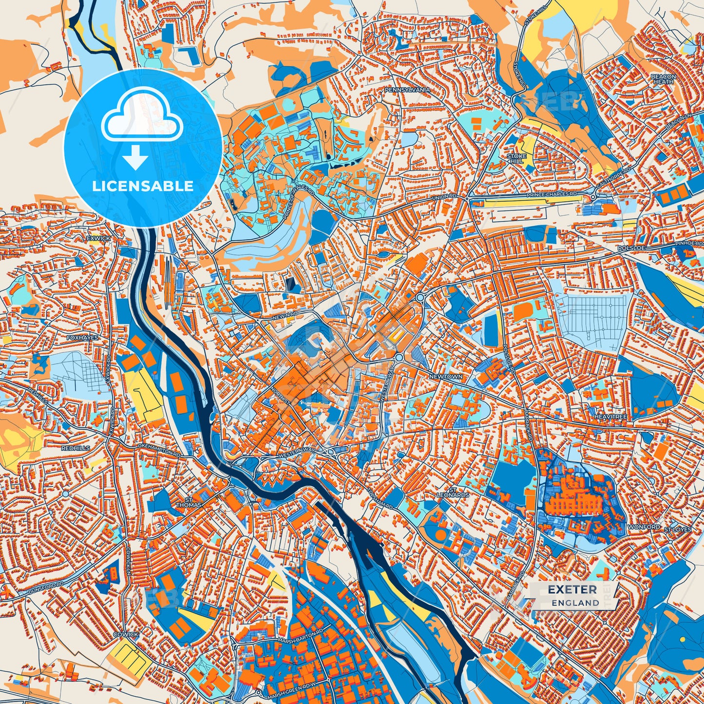 Canvas Print Template of Exeter Street Map