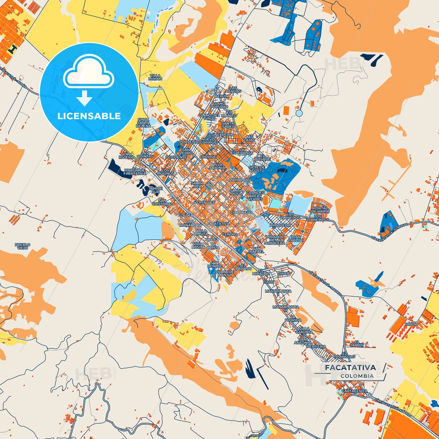 Canvas Print Template of Facatativa Street Map