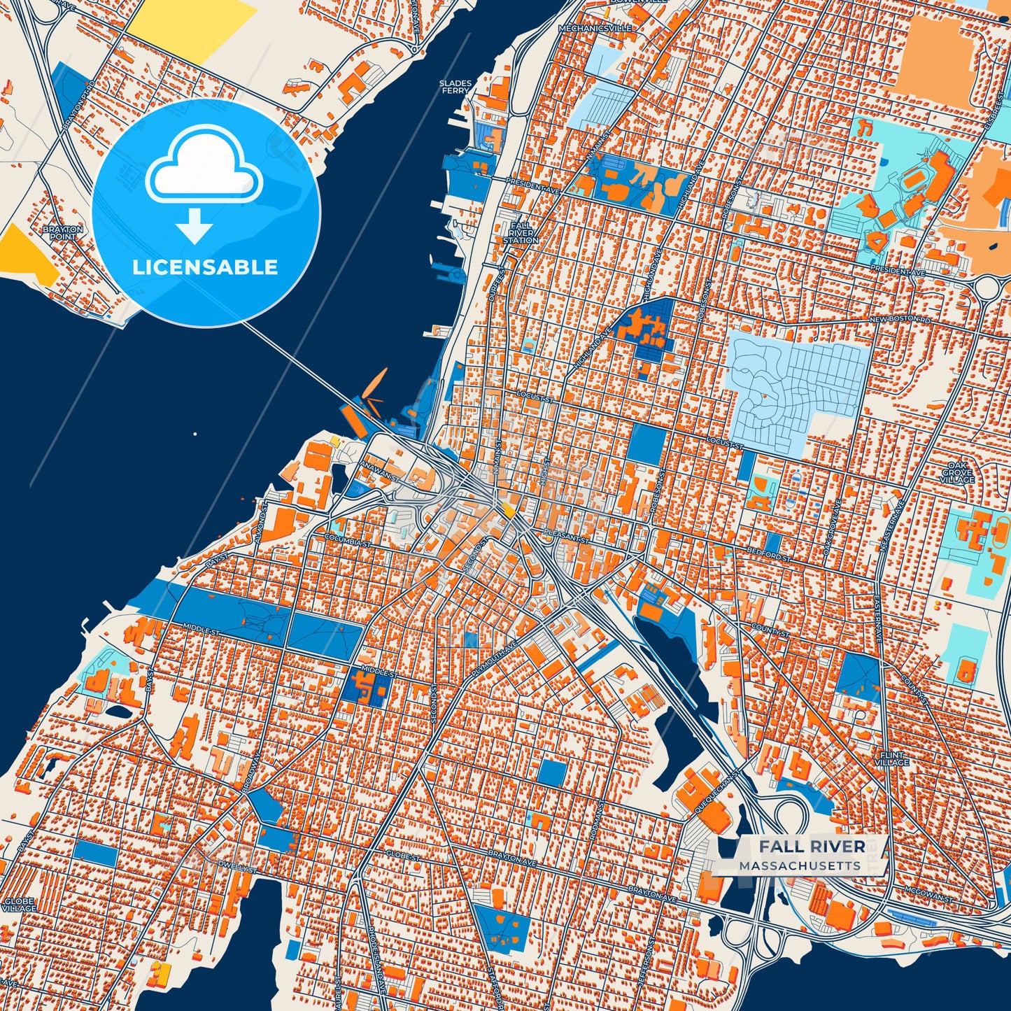 Canvas Print Template of Fall River Street Map