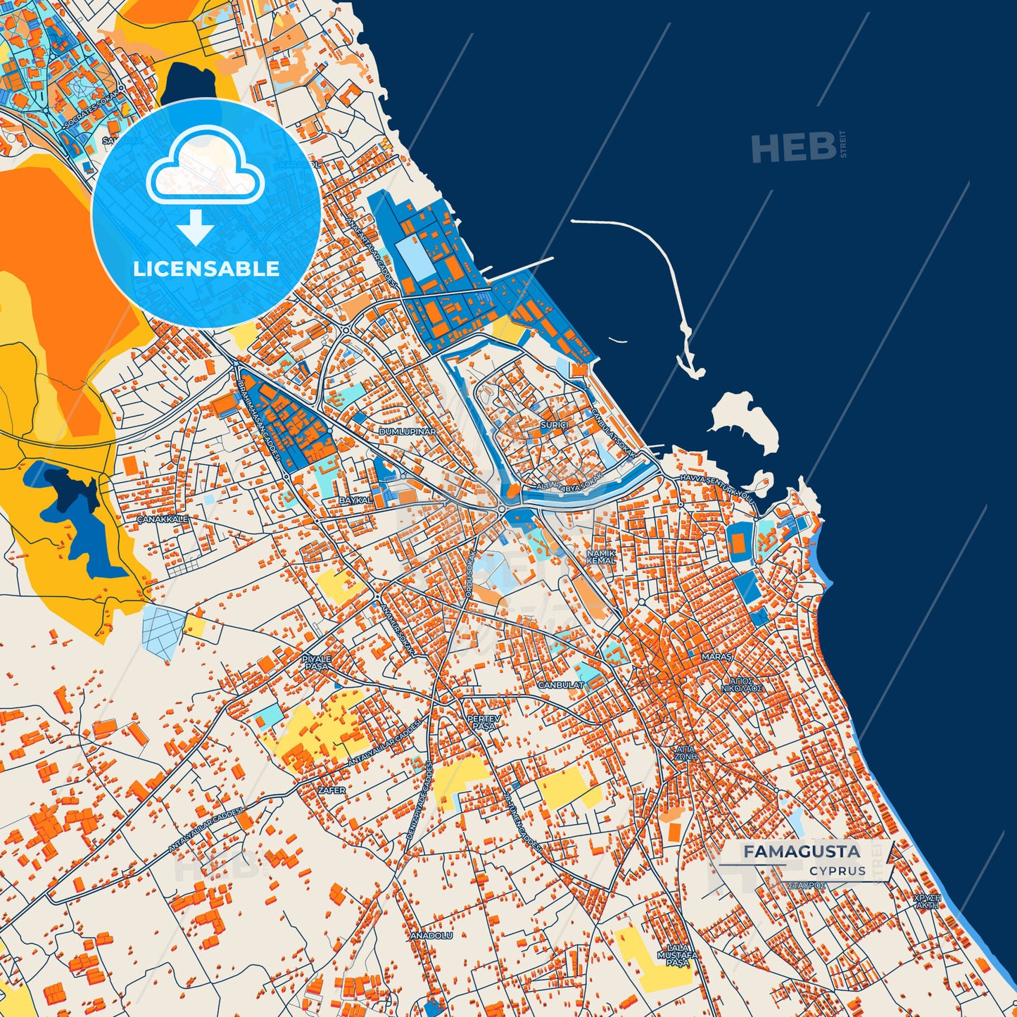 Canvas Print Template of Famagusta Street Map