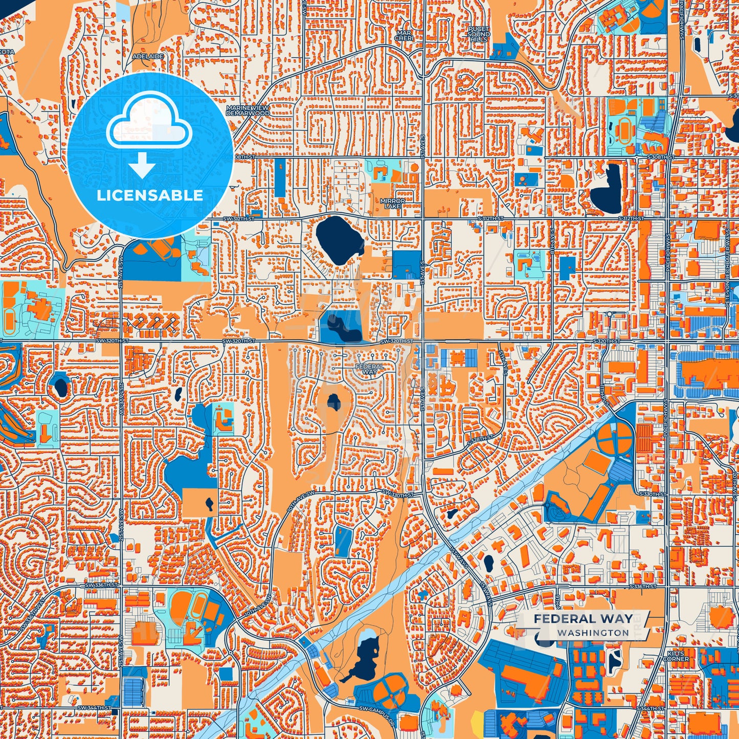 Canvas Print Template of Federal Way Street Map
