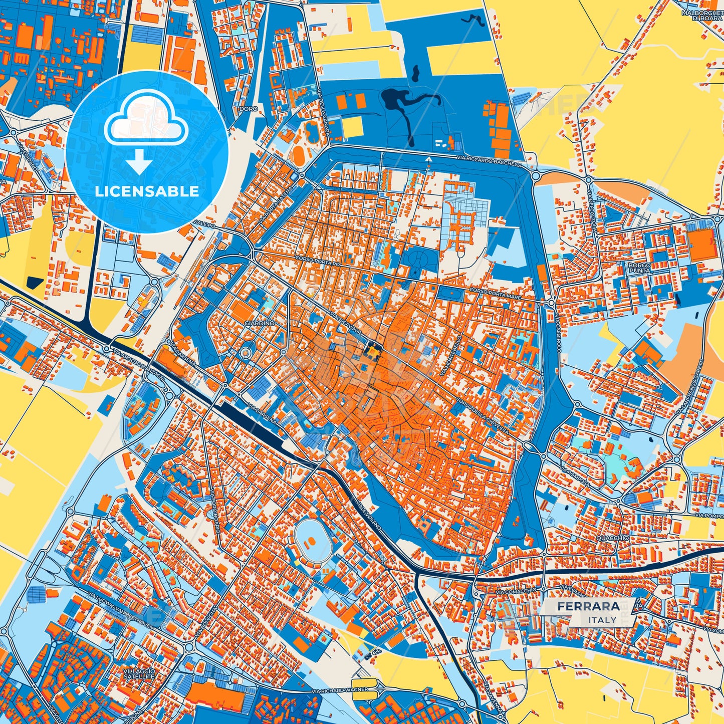 Canvas Print Template of Ferrara Street Map