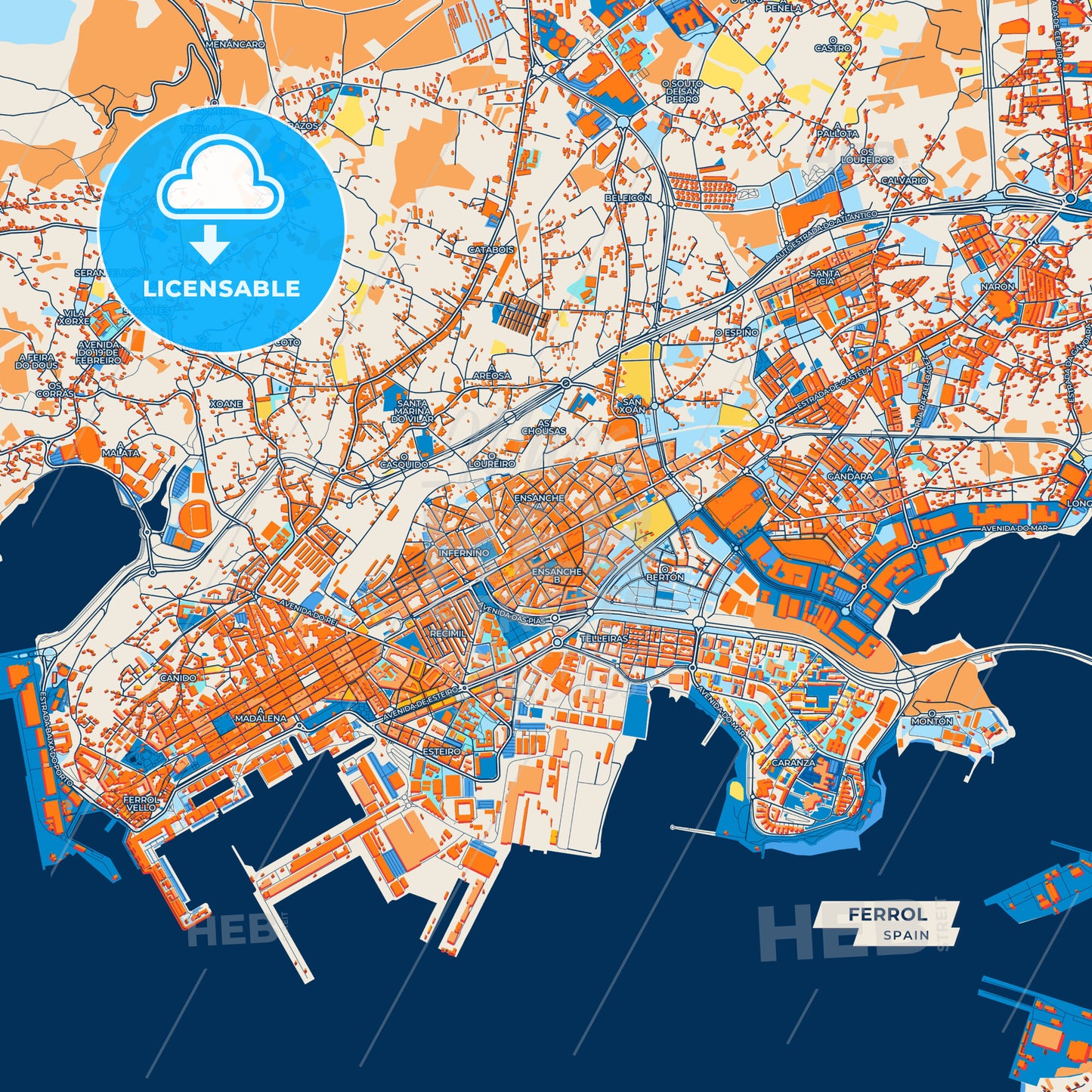 Canvas Print Template of Ferrol Street Map