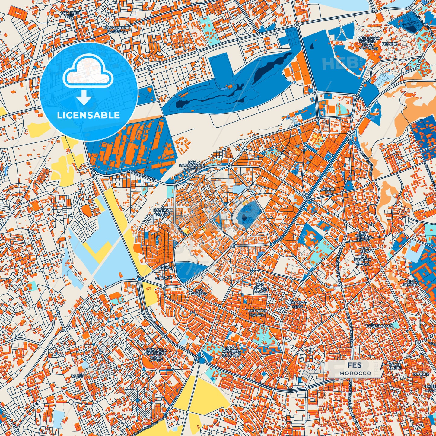 Canvas Print Template of Fes Street Map