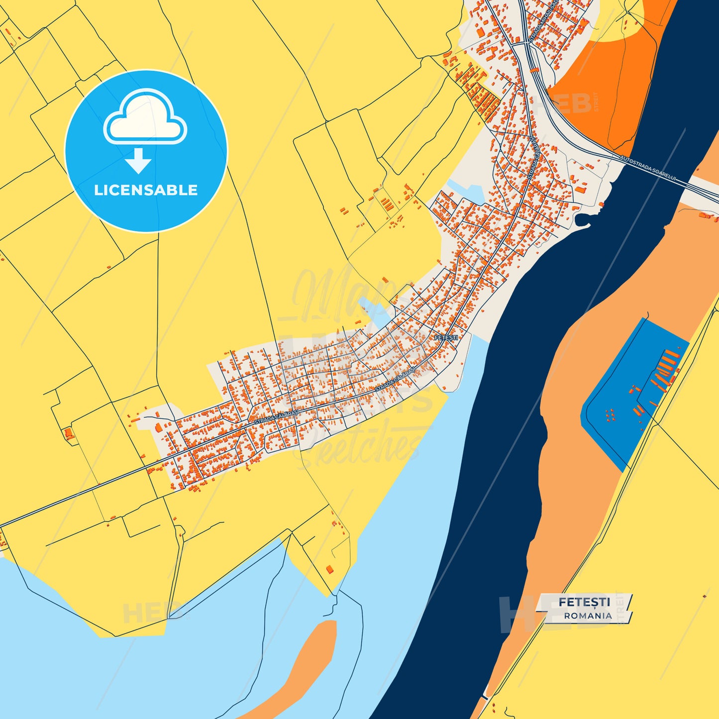 Canvas Print Template of Fetești Street Map