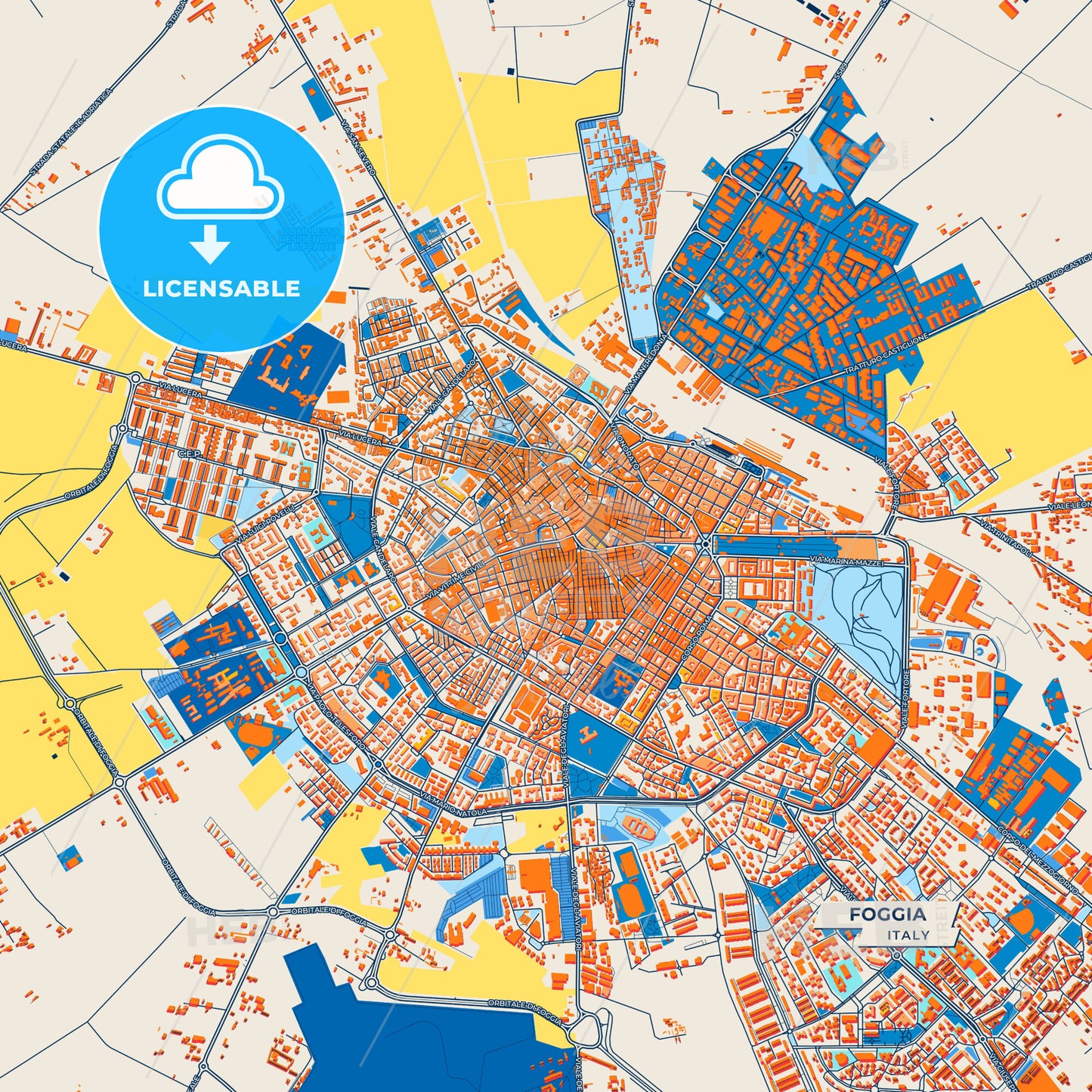 Canvas Print Template of Foggia Street Map