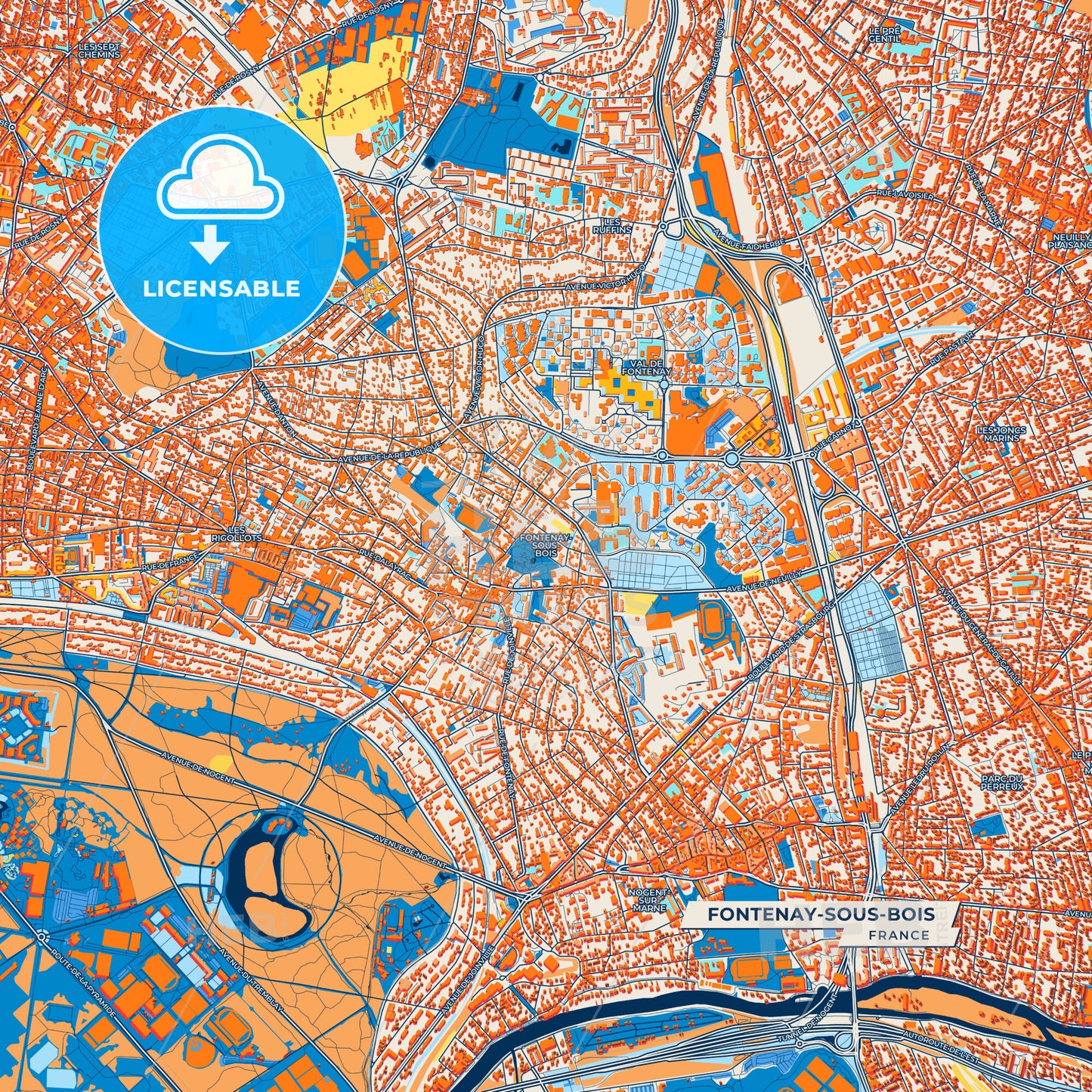 Canvas Print Template of Fontenay-sous-Bois Street Map