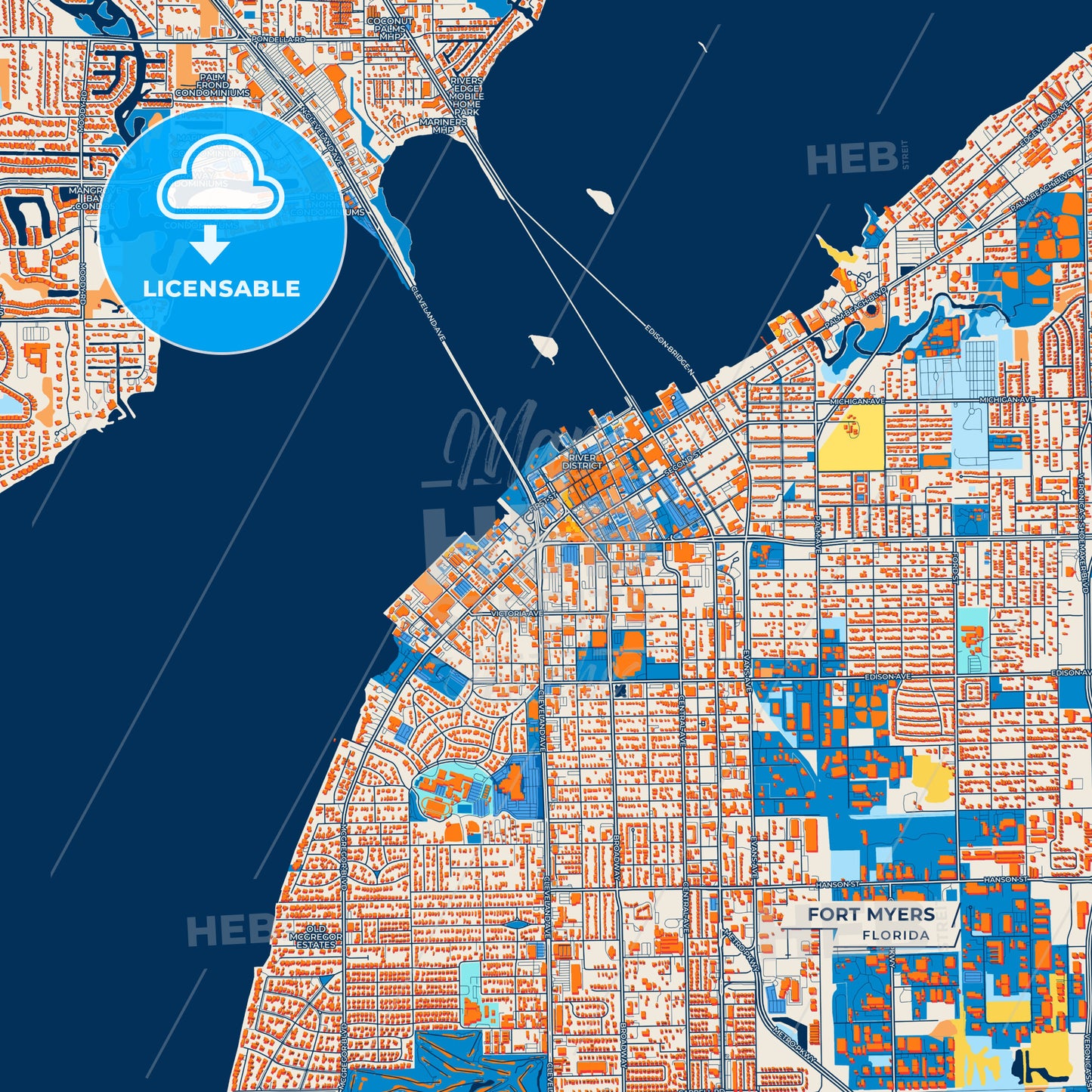 Canvas Print Template of Fort Myers Street Map